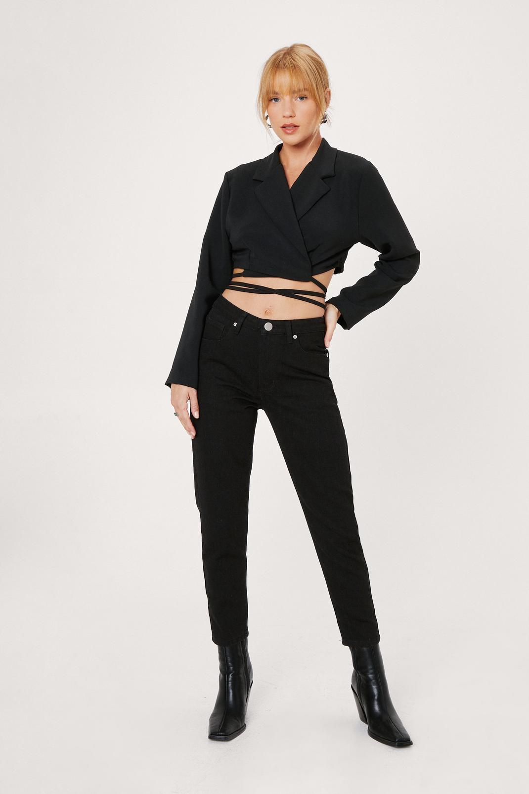 Black Petite Straight Leg High Waisted Jeans image number 1