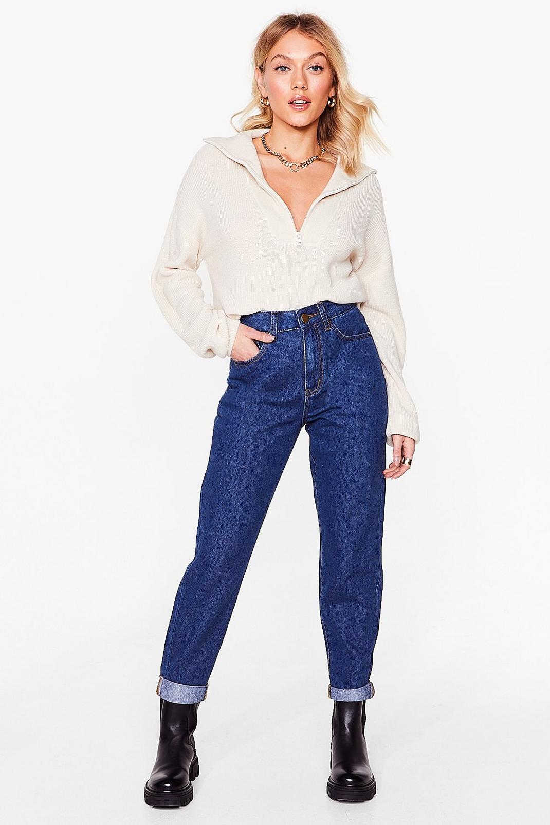 Mid blue Petite Relaxed Fit Mom Jeans image number 1