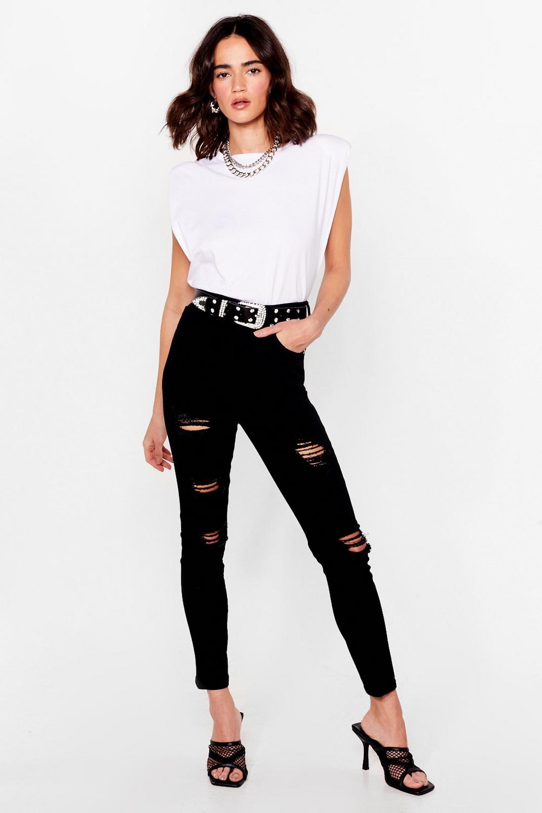 Black Petite Ripped Skinny Jeans image number 1