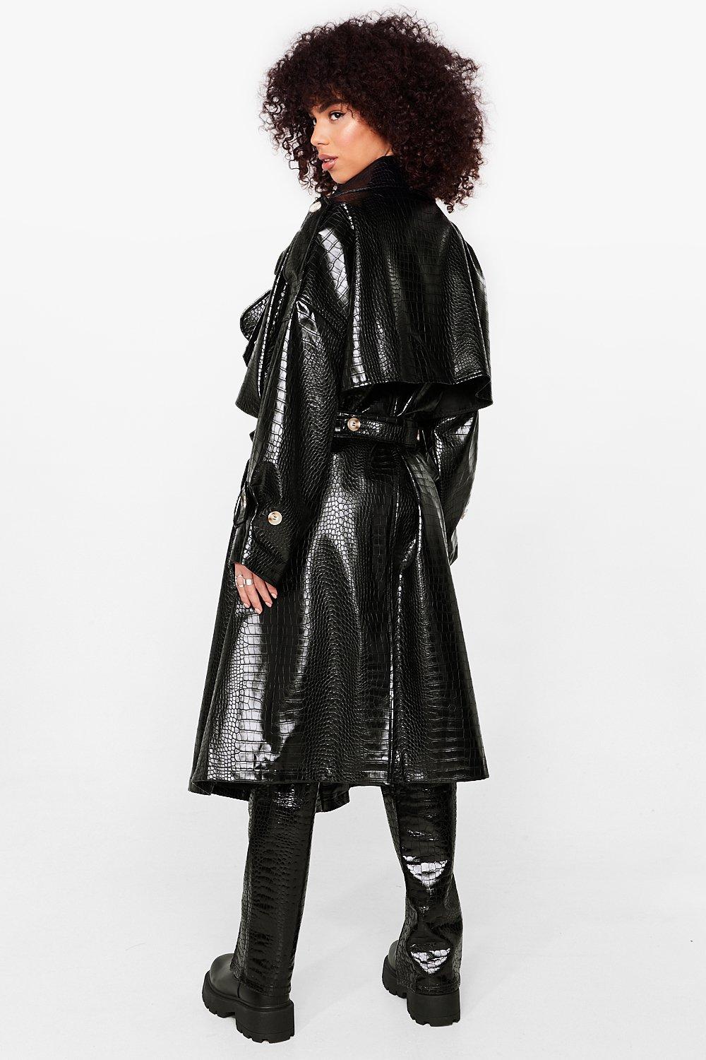 Croc Our World Faux Leather Belted Trench Coat