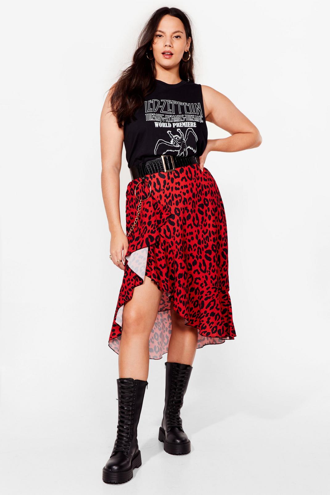 Red Plus Size Leopard Wrap Midi Skirt image number 1