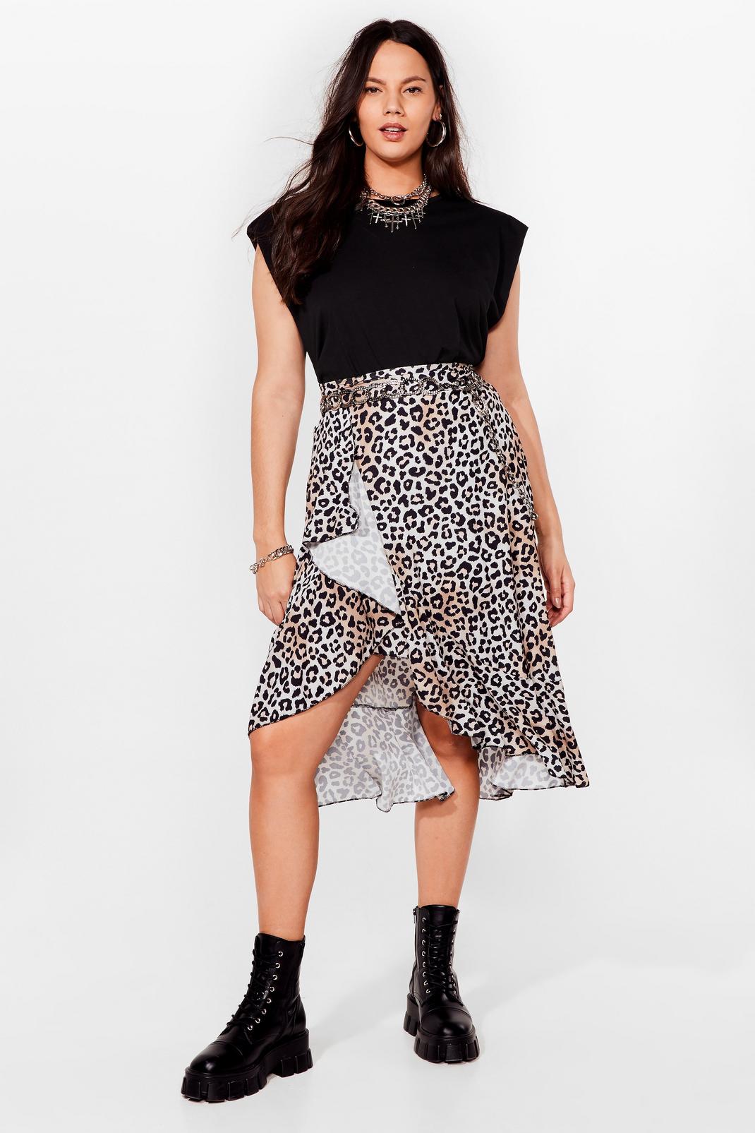 Stone Plus Size Leopard Wrap Midi Skirt image number 1