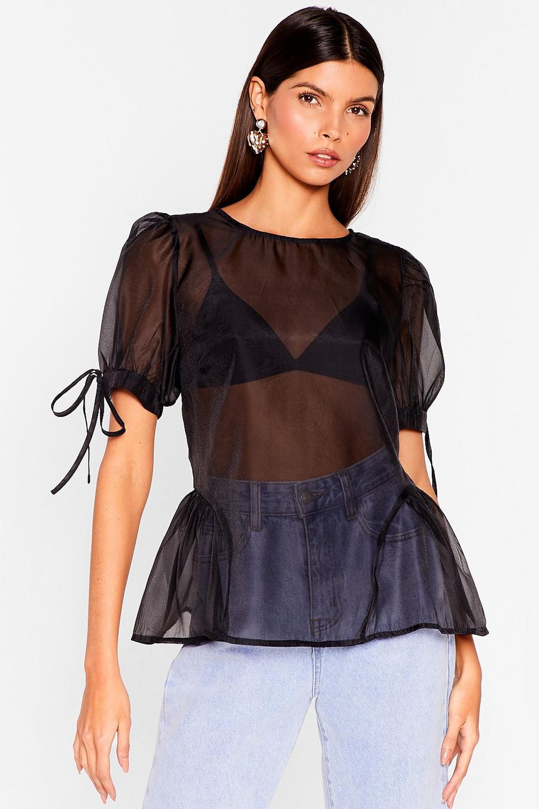 Sheer's to Us Puff Sleeve Tie Blouse image number 1