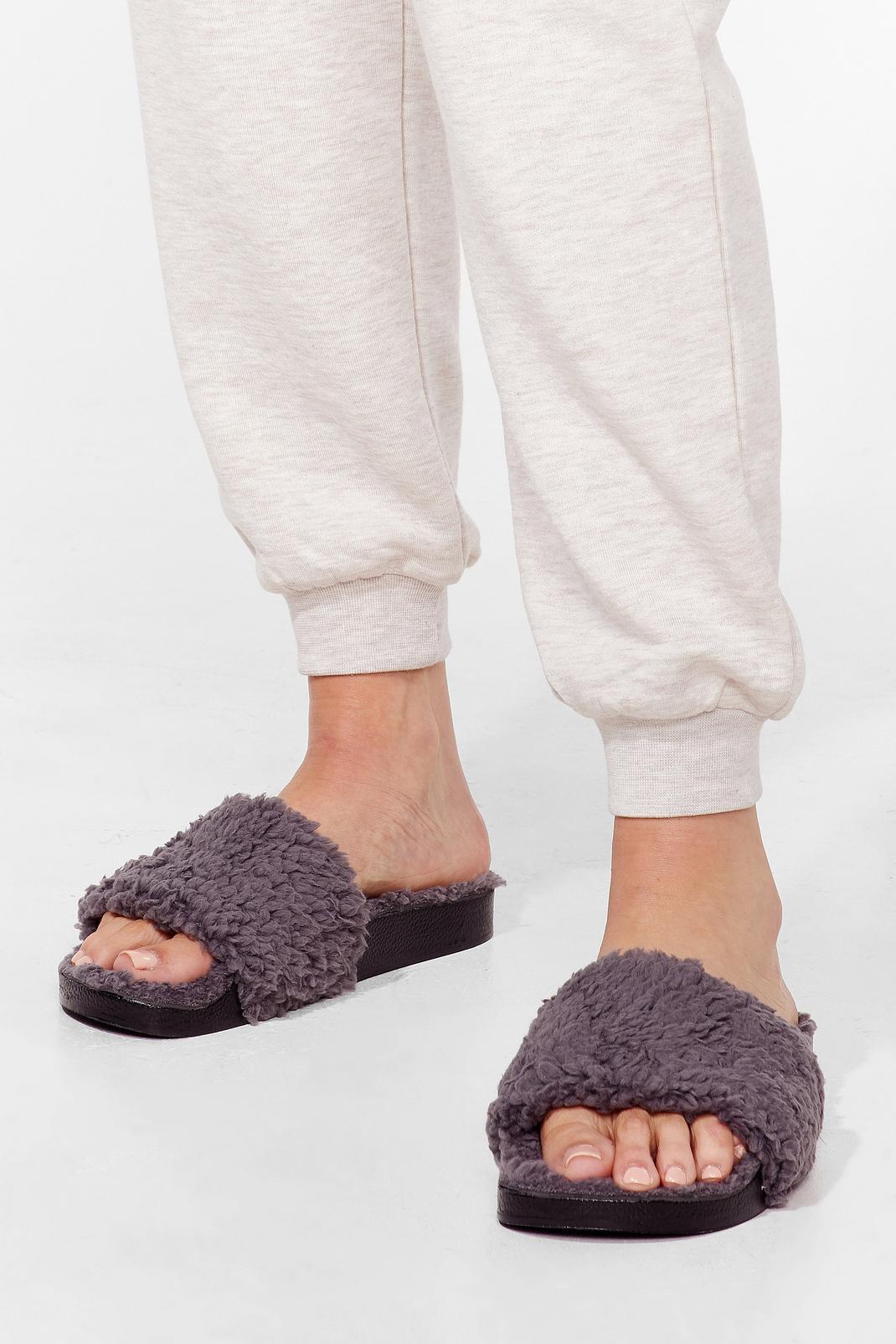 Grey Faux Shearling Moulded Footbed Sandals image number 1