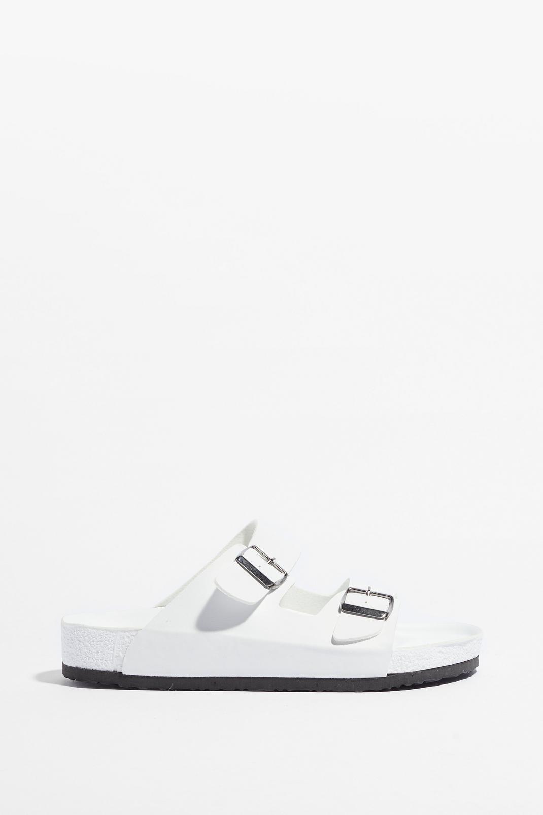 White Double Strap Buckle Flat Sandals image number 1