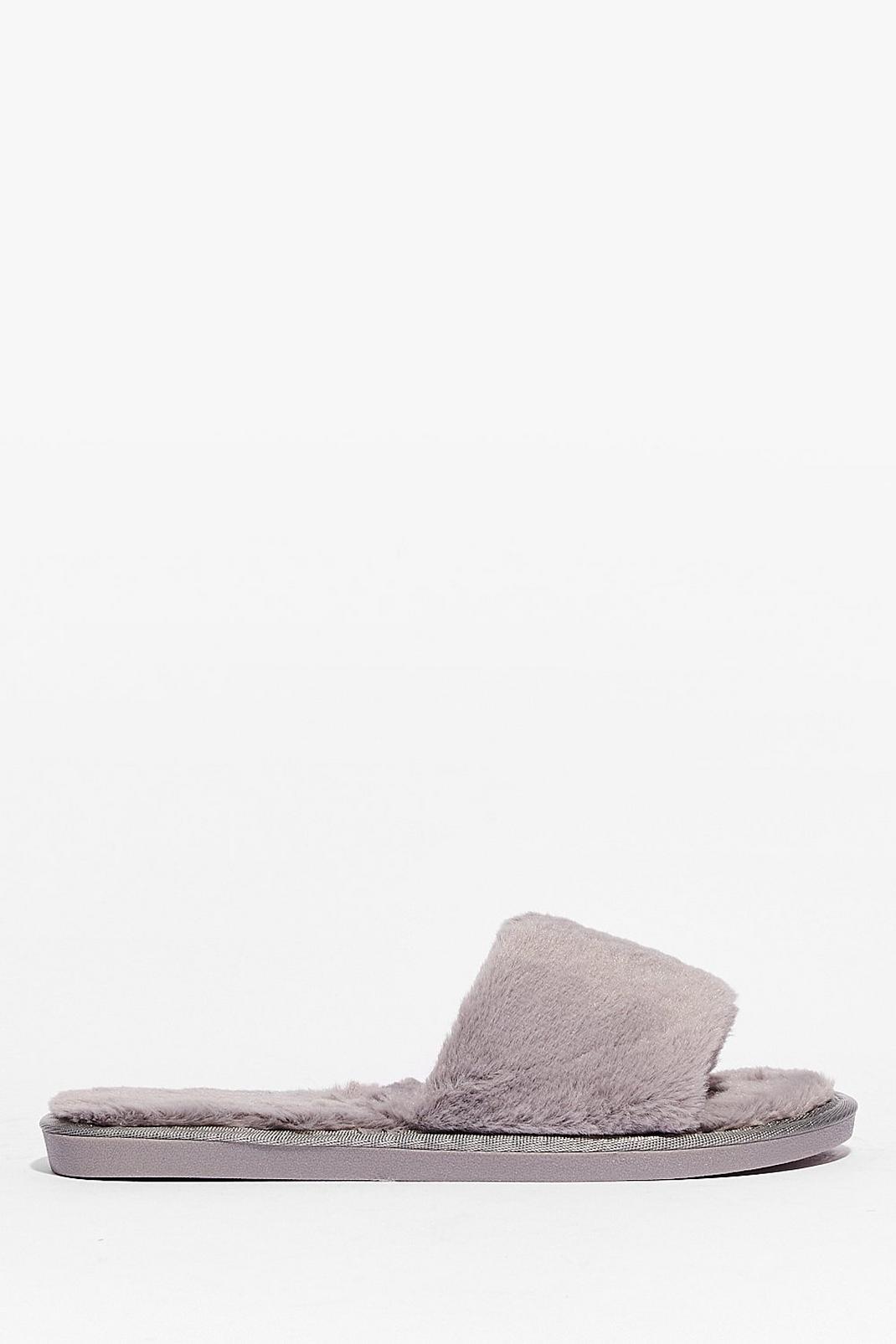 Grey Faux Fur Open Toe Slippers image number 1