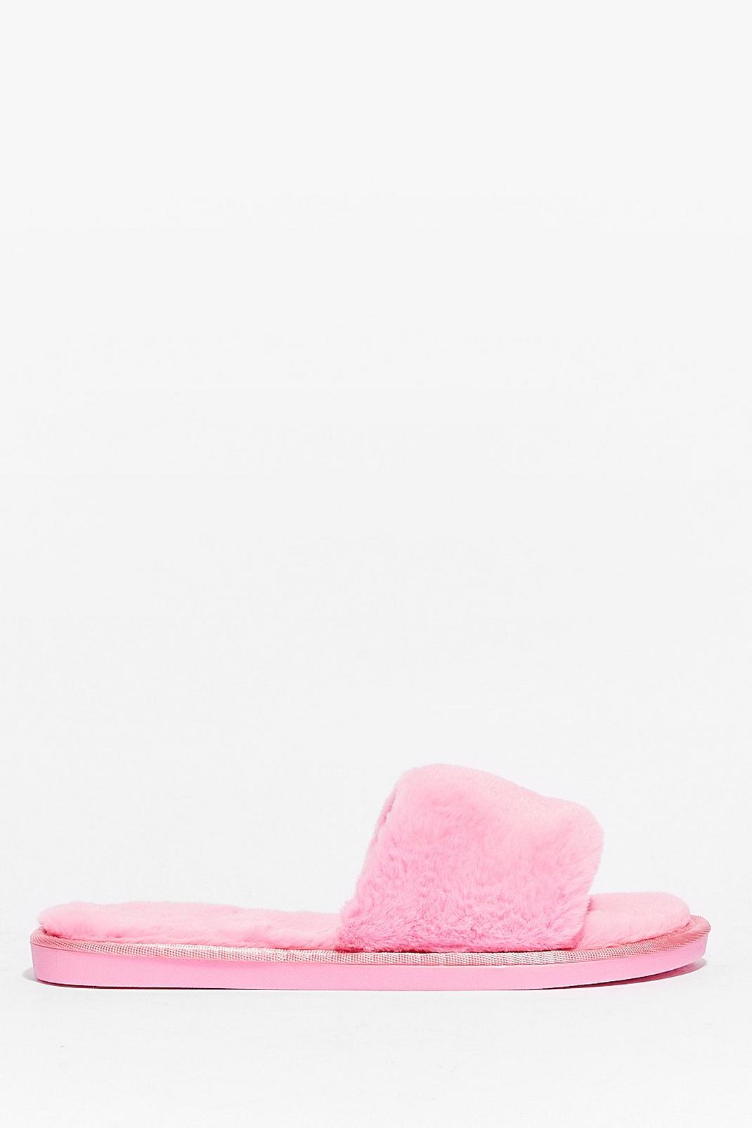 Pink Faux Fur Open Toe Slippers image number 1