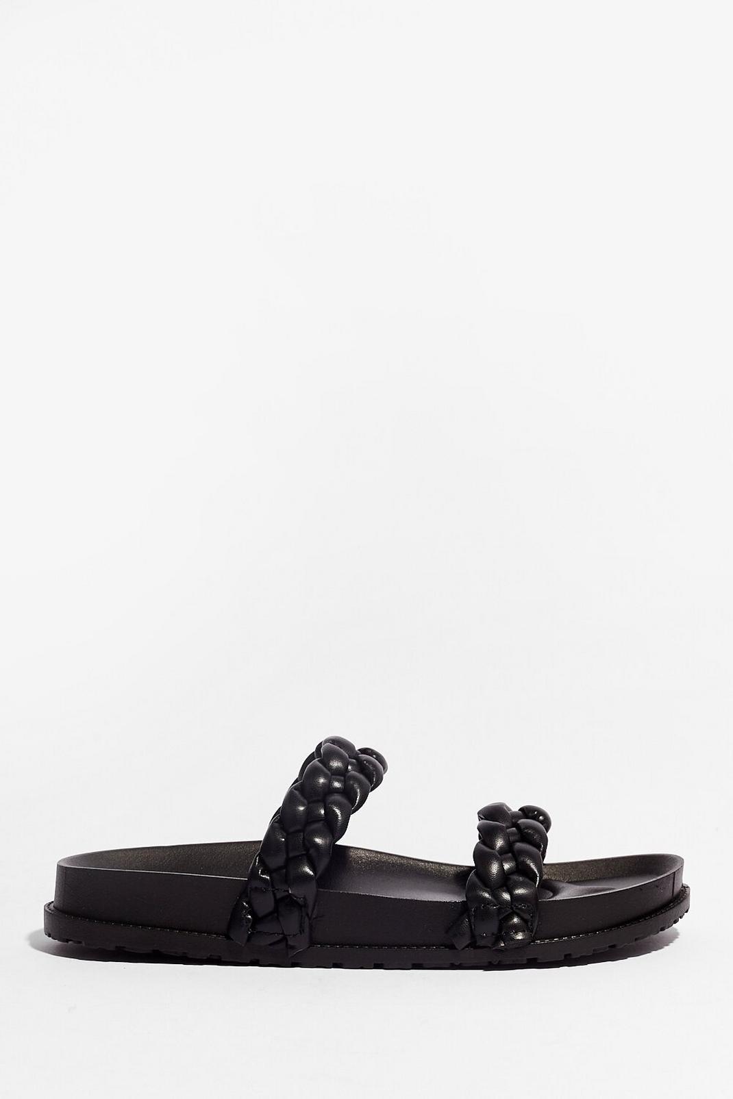 Black Faux Leather Braided Strap Sandals image number 1