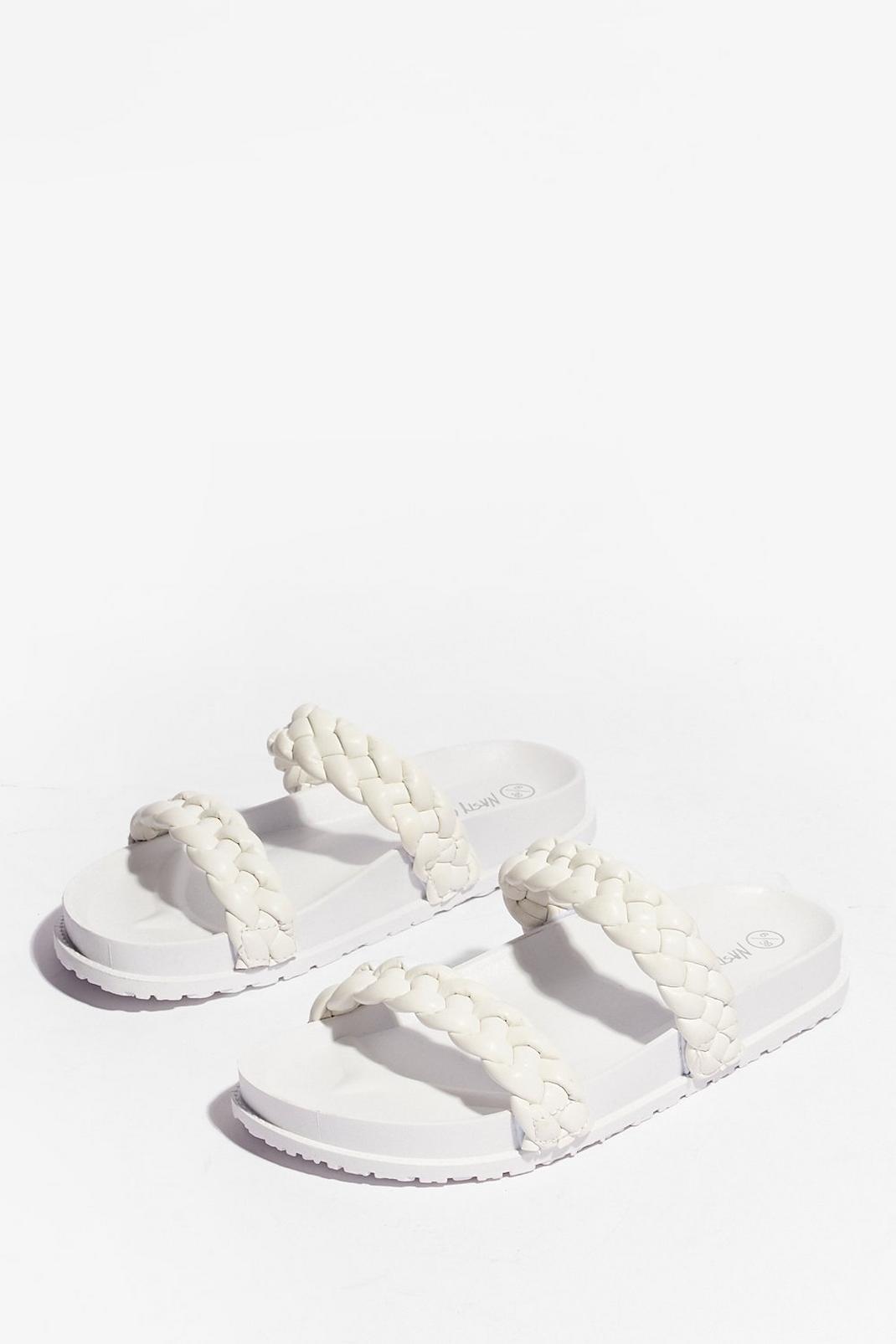 White Faux Leather Braided Strap Sandals image number 1
