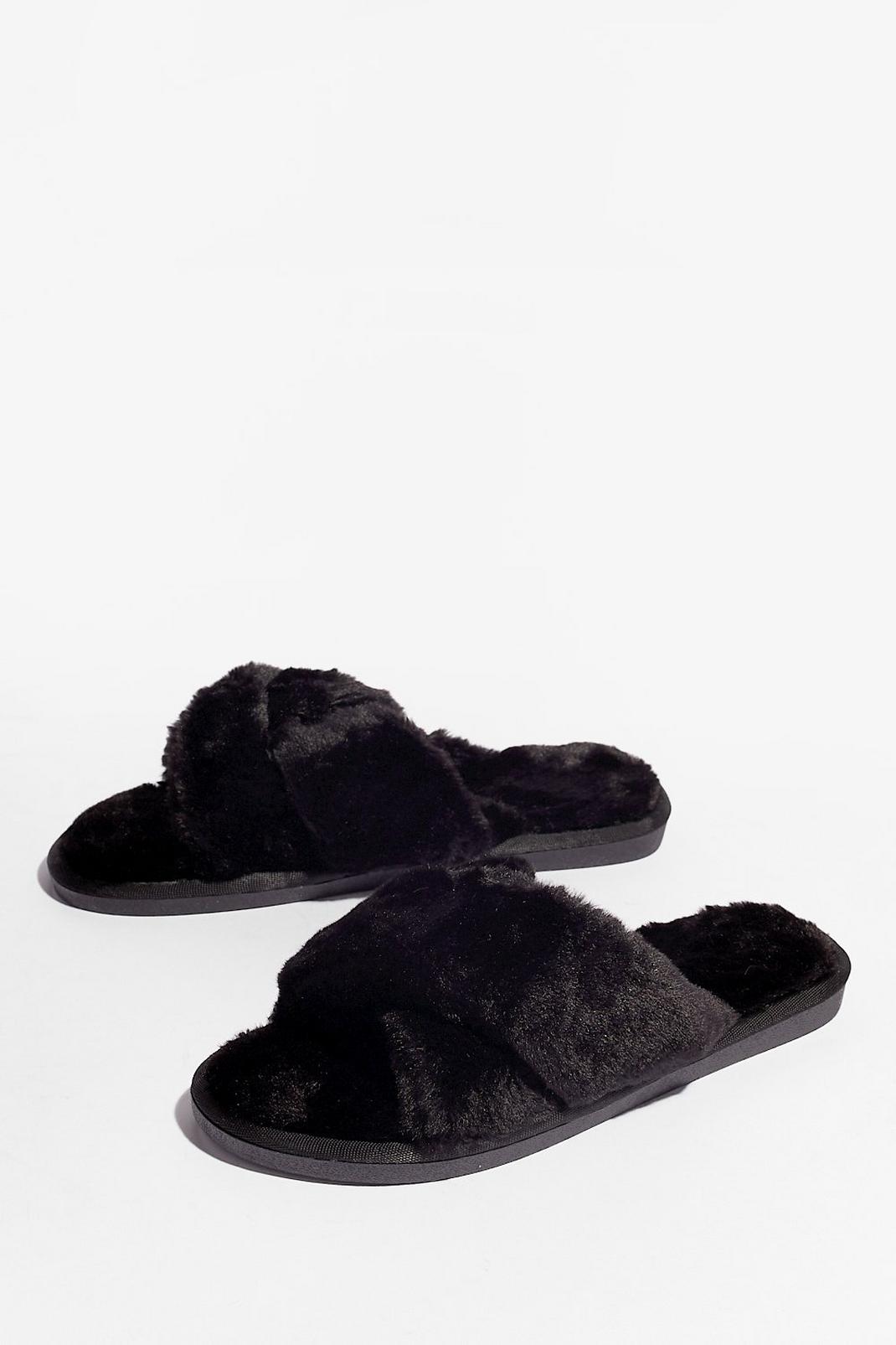 Black Not Ready Faux Fur Today Slippers image number 1