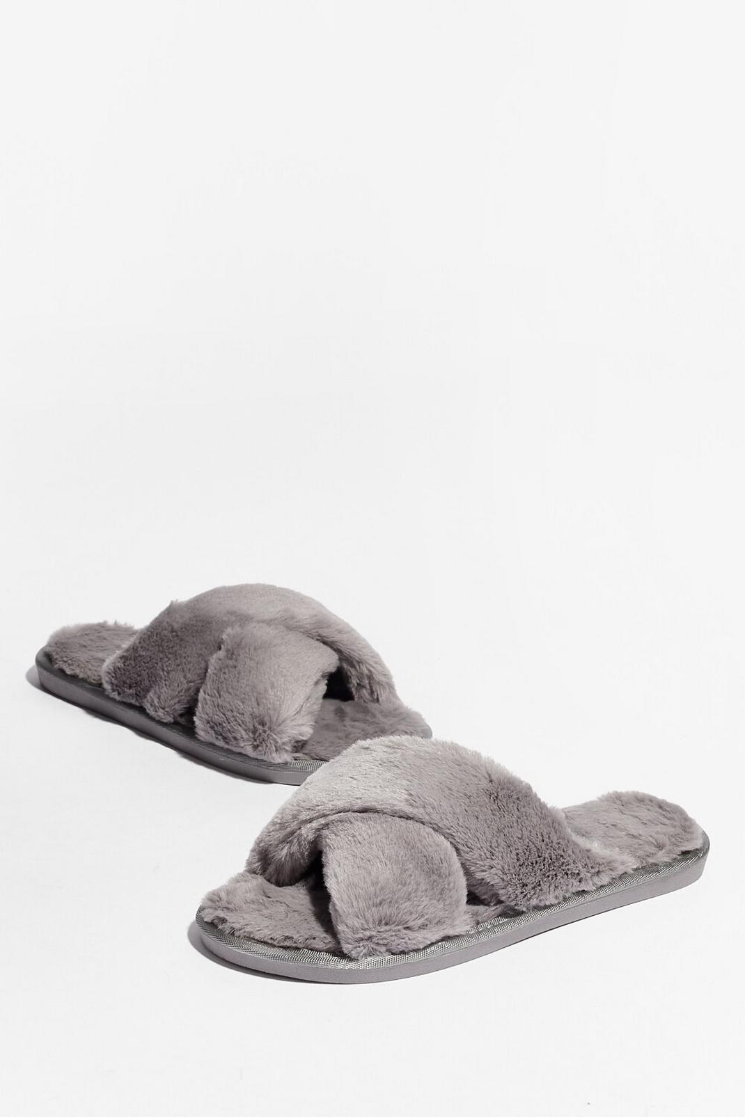 Grey Not Ready Faux Fur Today Slippers image number 1