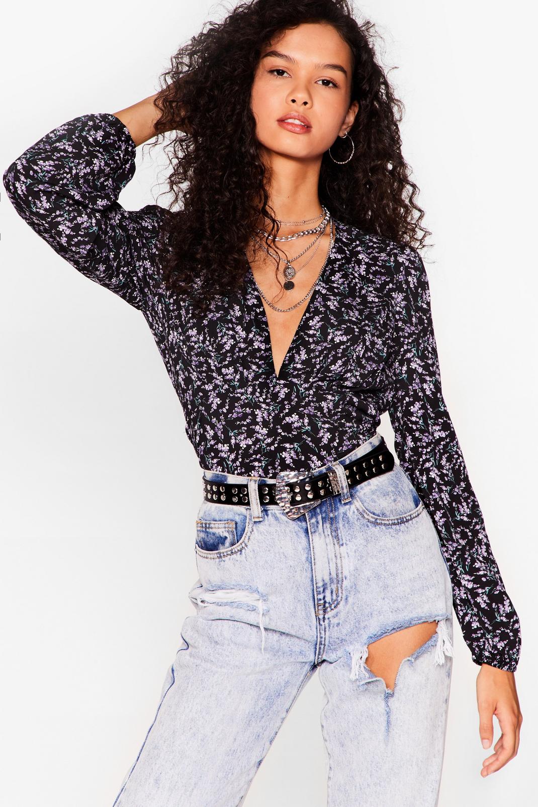 Grow Your True Colors Plunging Floral Blouse image number 1