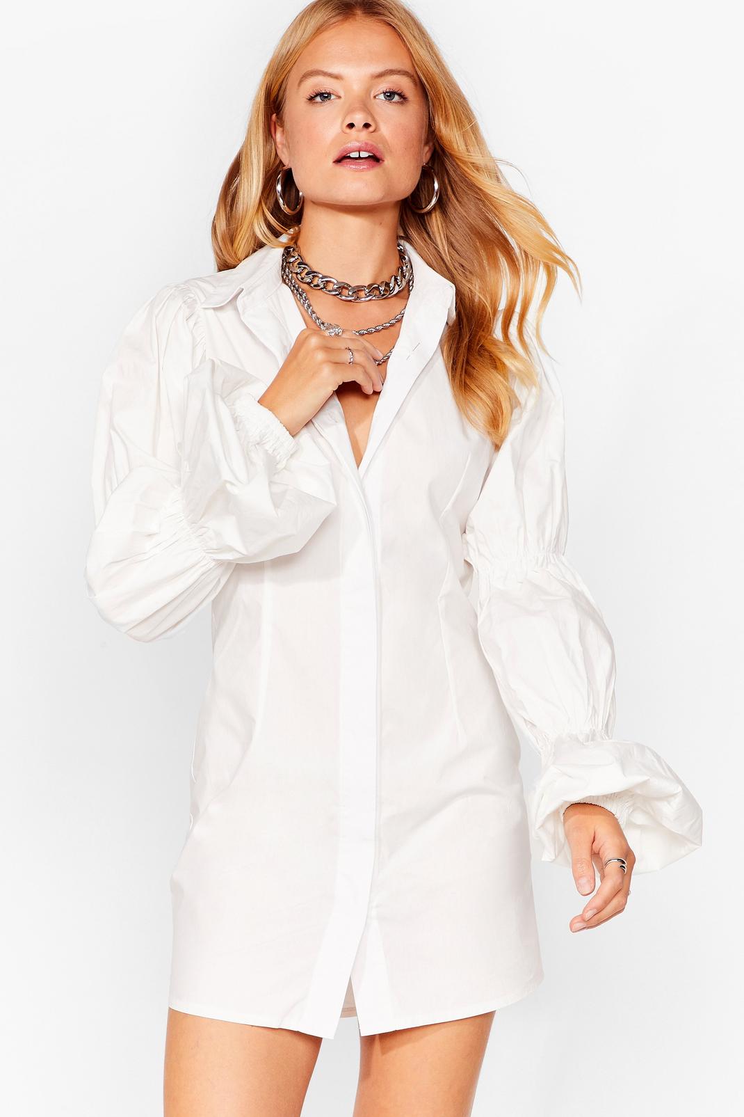 White Doesn't Shirt to Try Puff Sleeve Mini Dress image number 1