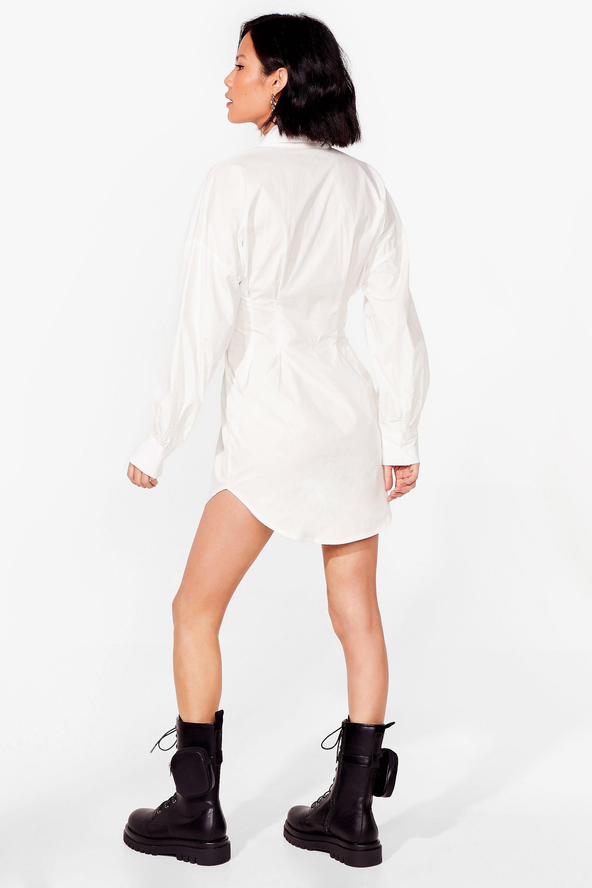Claudette Mini Dress - Long Sleeve Corset Shirt Dress in White