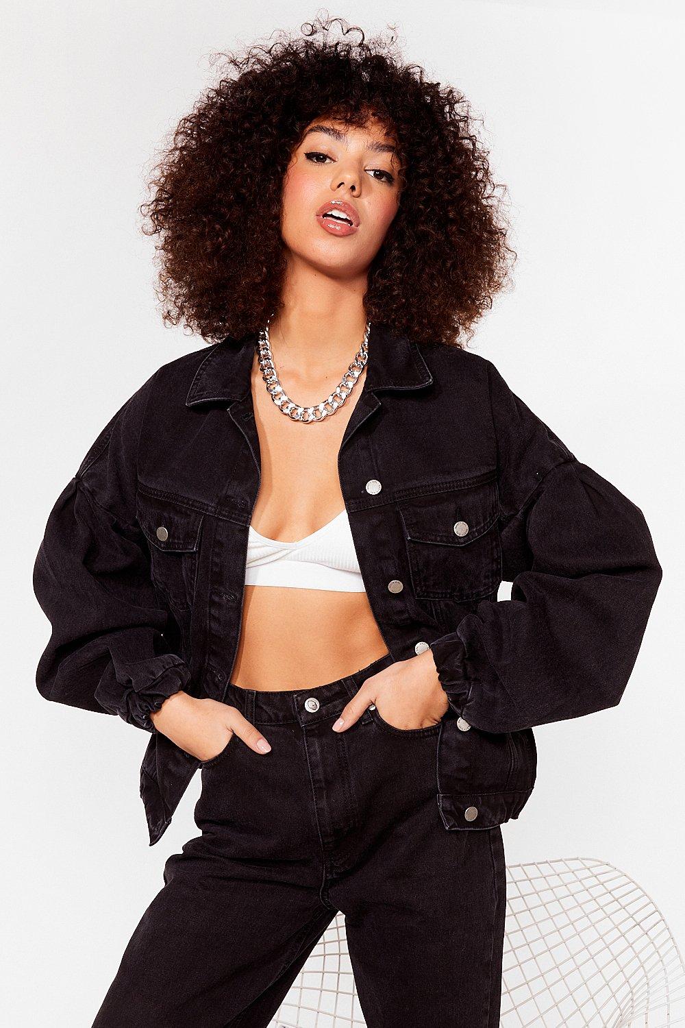 Black cropped oversized denim jacket best sale