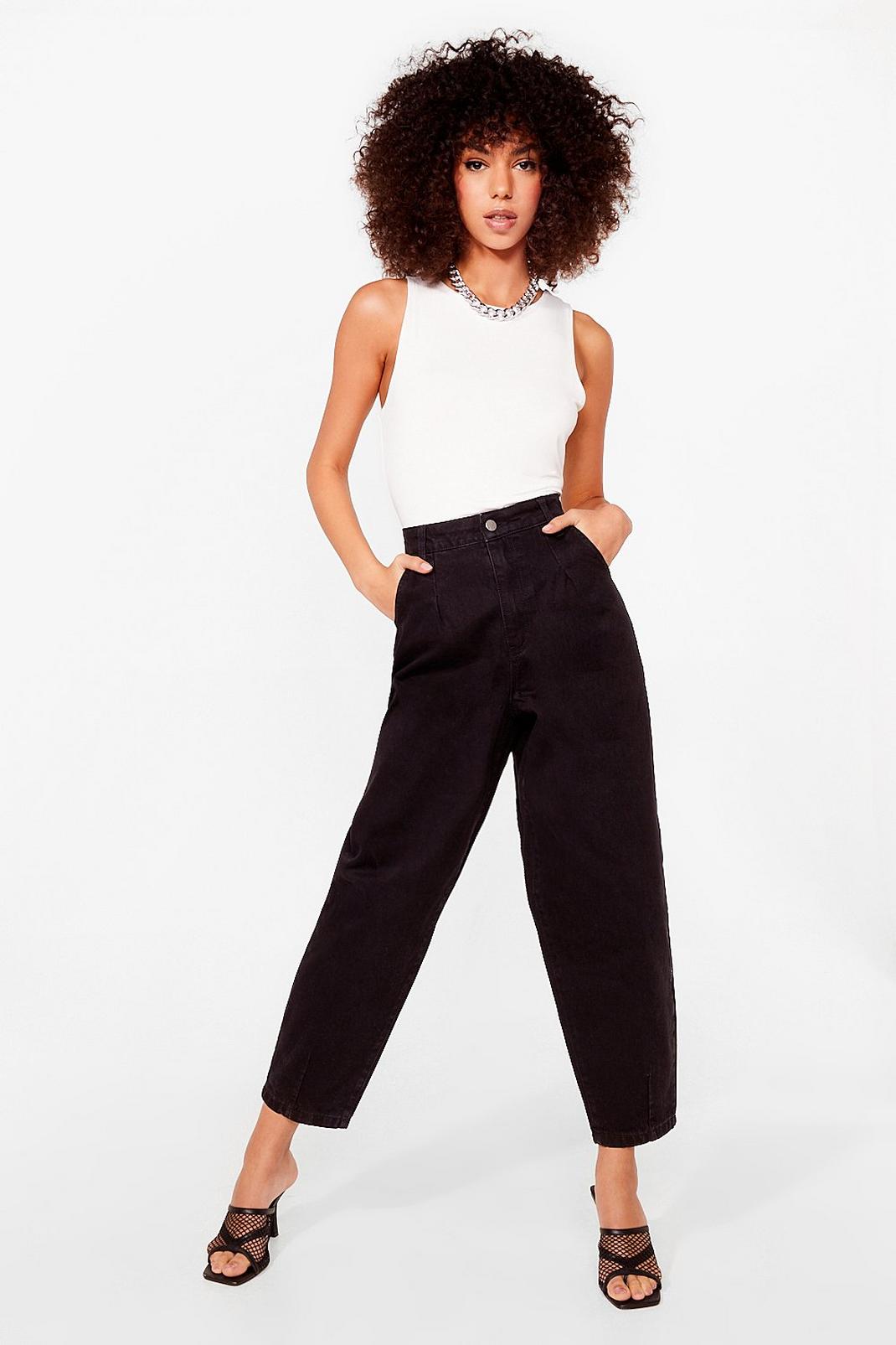 Black Relaxed Tapered High Waisted Jeans image number 1