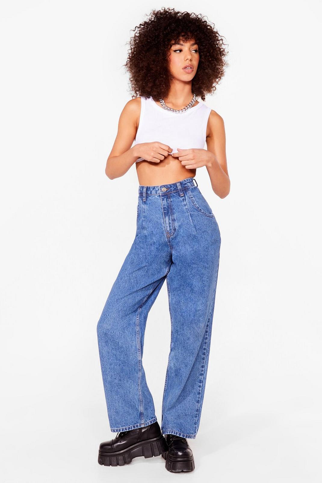 Dark blue High Waisted Relaxed Straight Leg Jeans image number 1