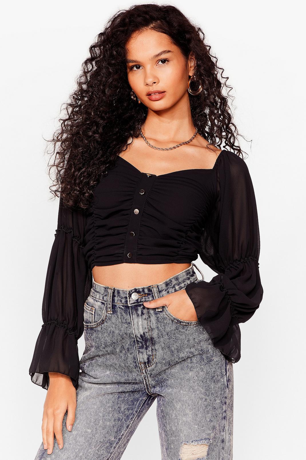 Black Gather Your Things Ruched Crop Top image number 1