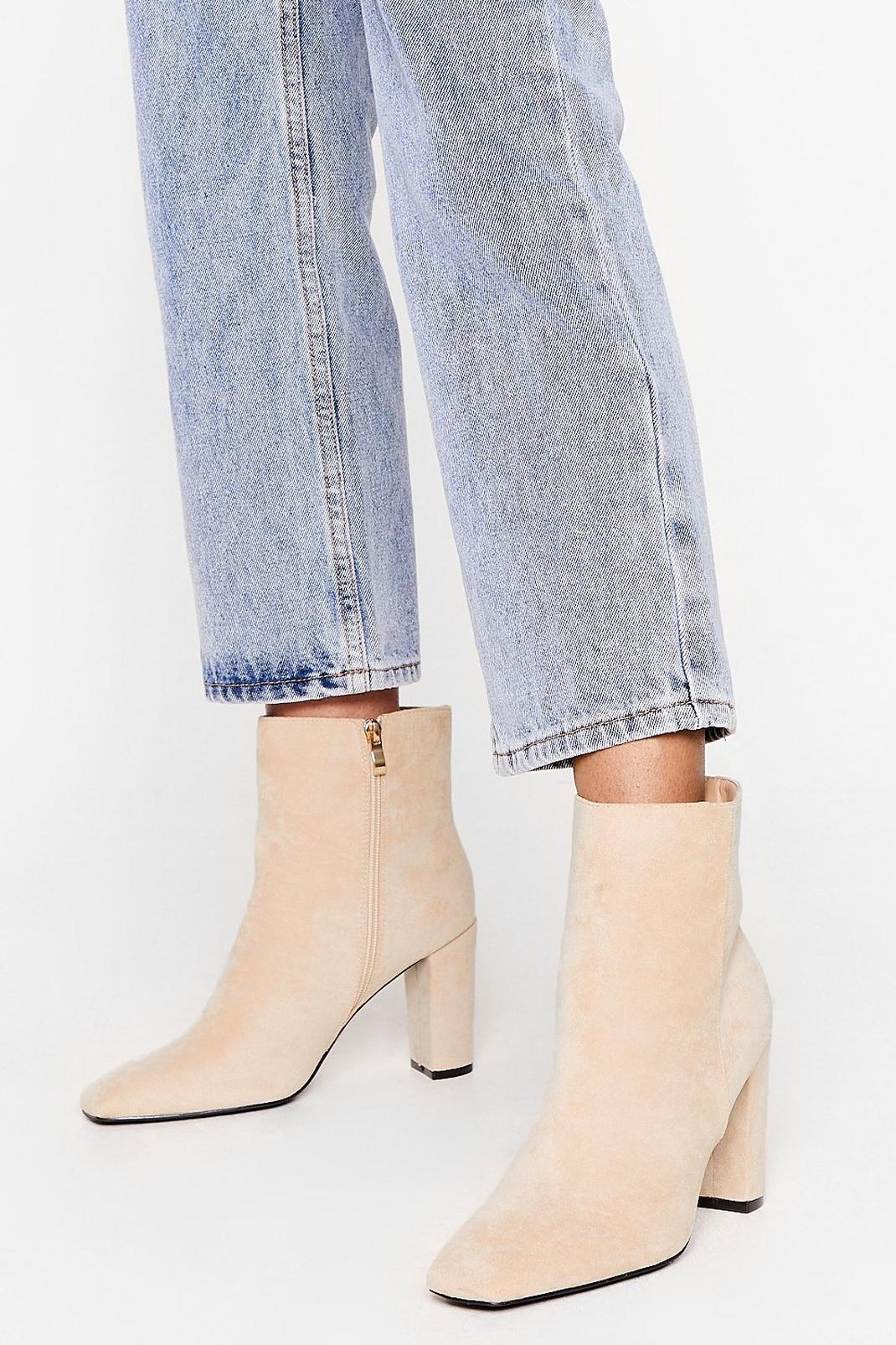 Beige Faux Suede Heeled Ankle Boots image number 1