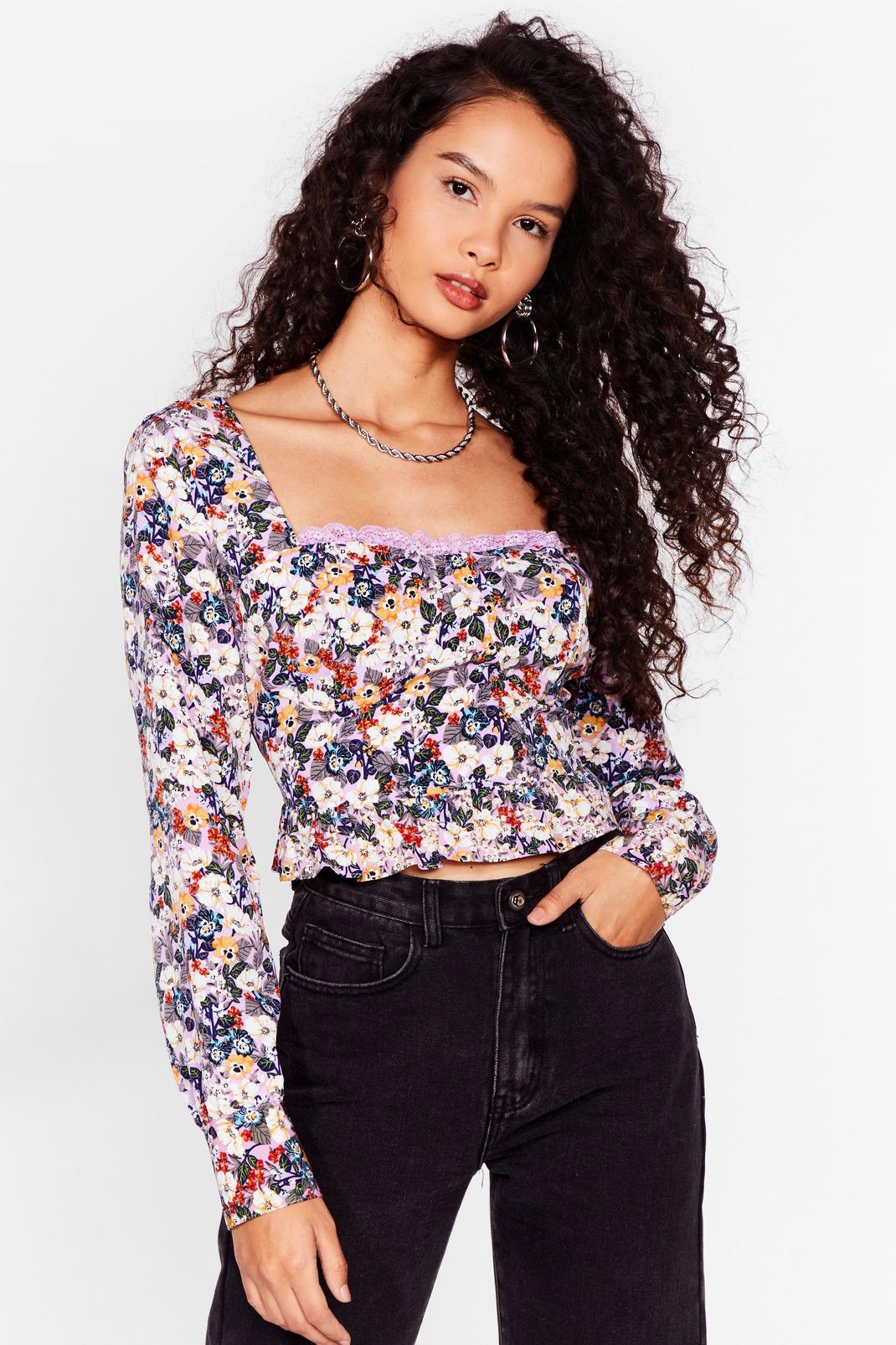 Lilac Ain't Grow Stoppin' Us Lace Floral Blouse image number 1
