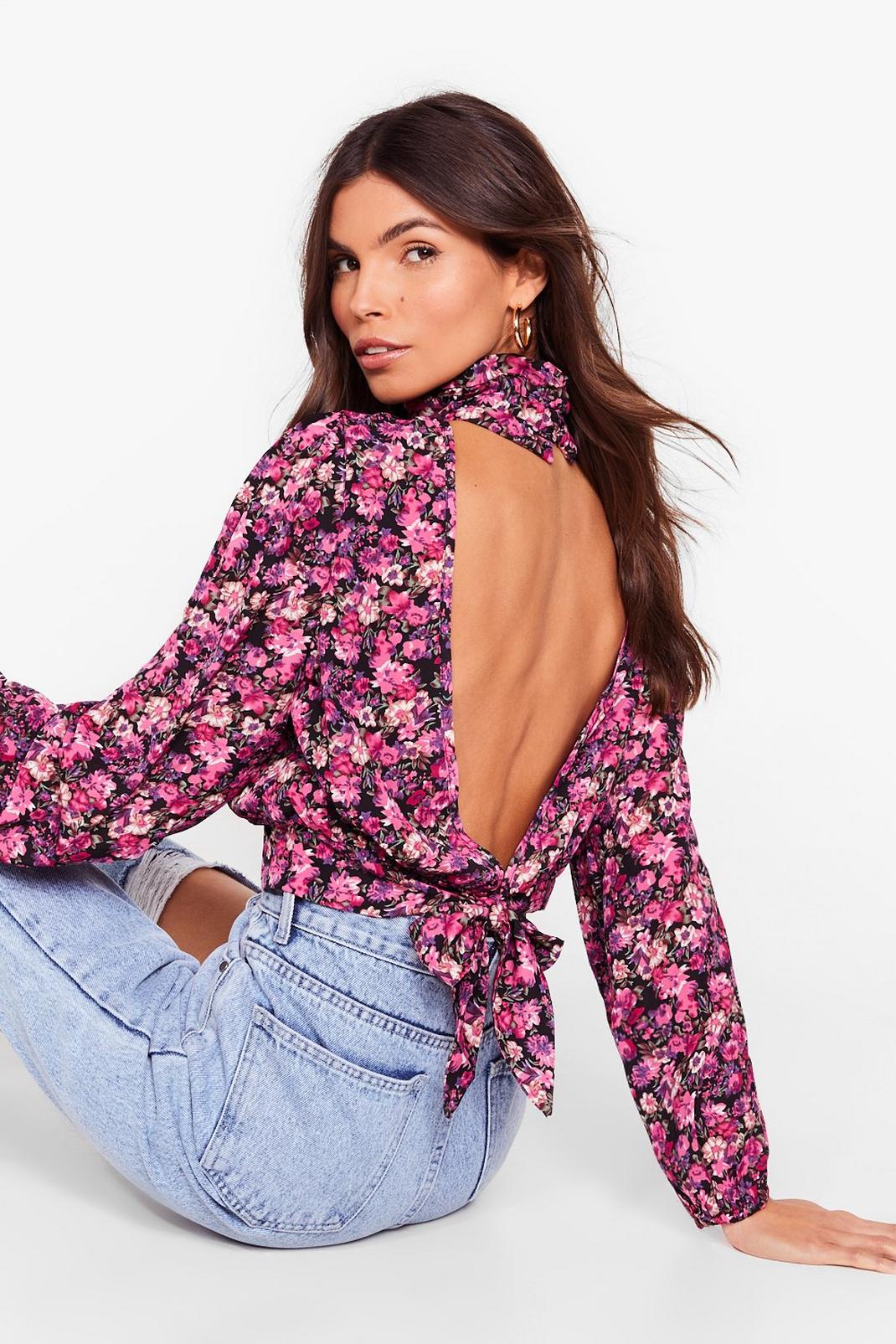 Hate to See You Grow Floral Open Back Blouse image number 1