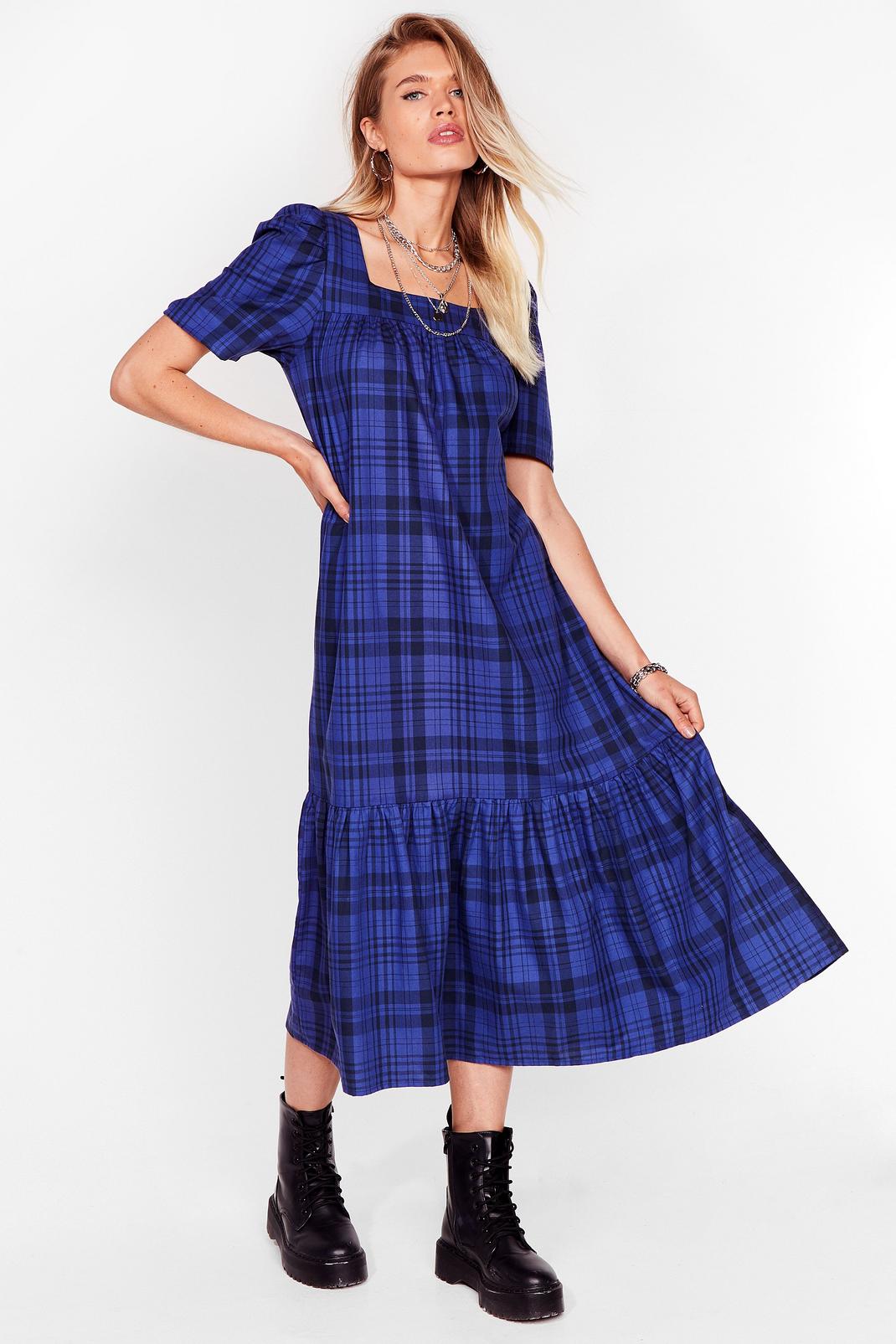Cobalt Check Your Facts Relaxed Midi Dress image number 1