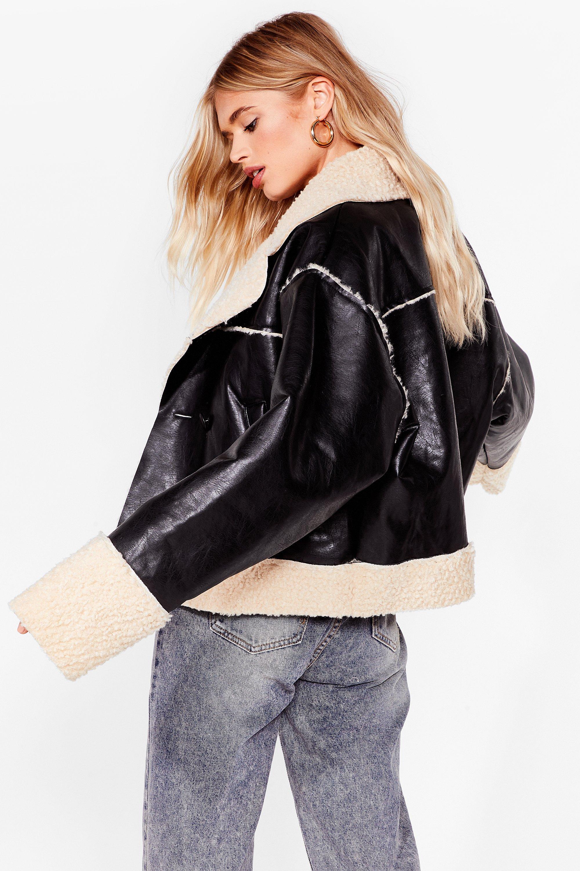 Borg Lined Faux Leather Jacket Nasty Gal