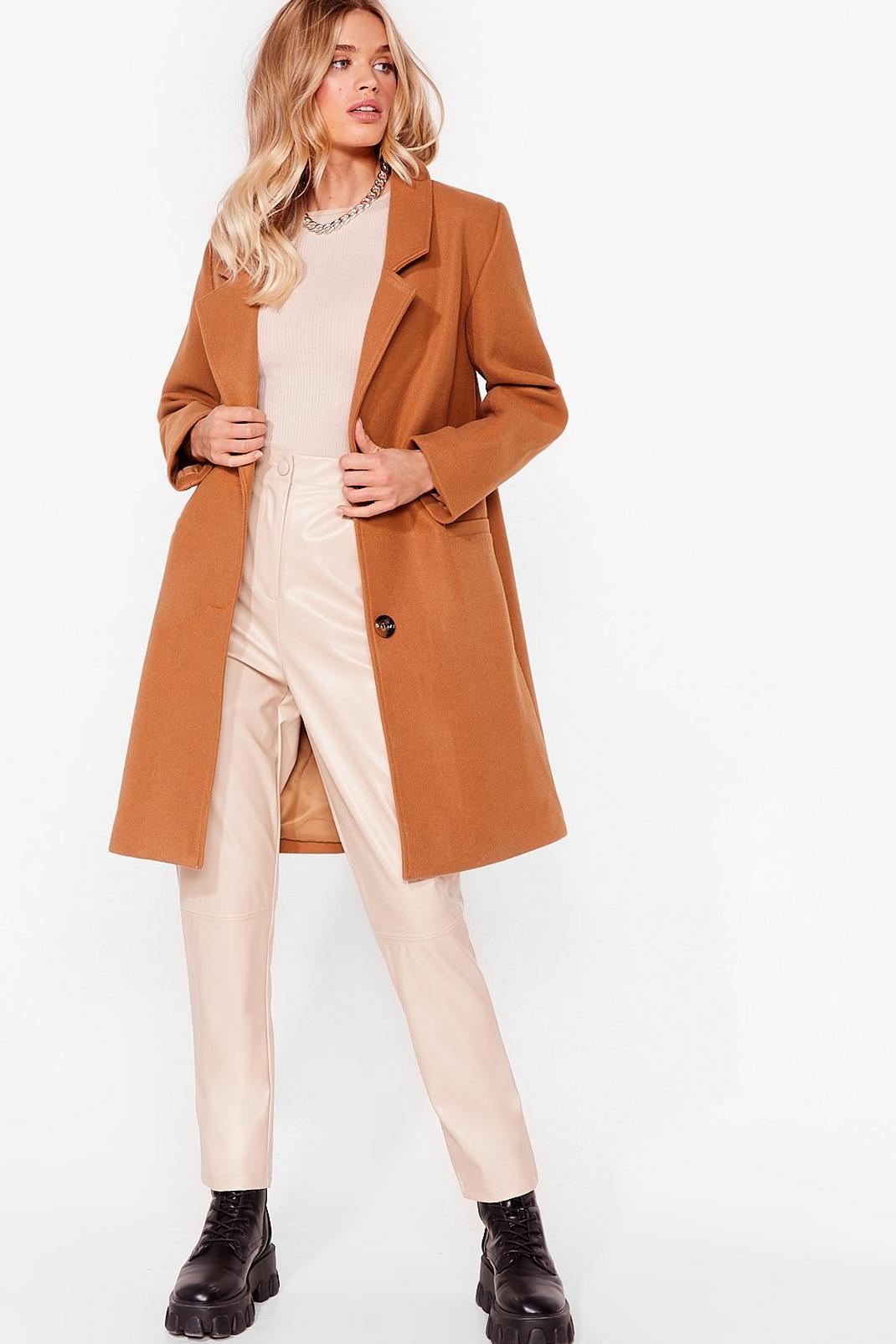 Camel Faux Wool Longline Tailored Coat image number 1