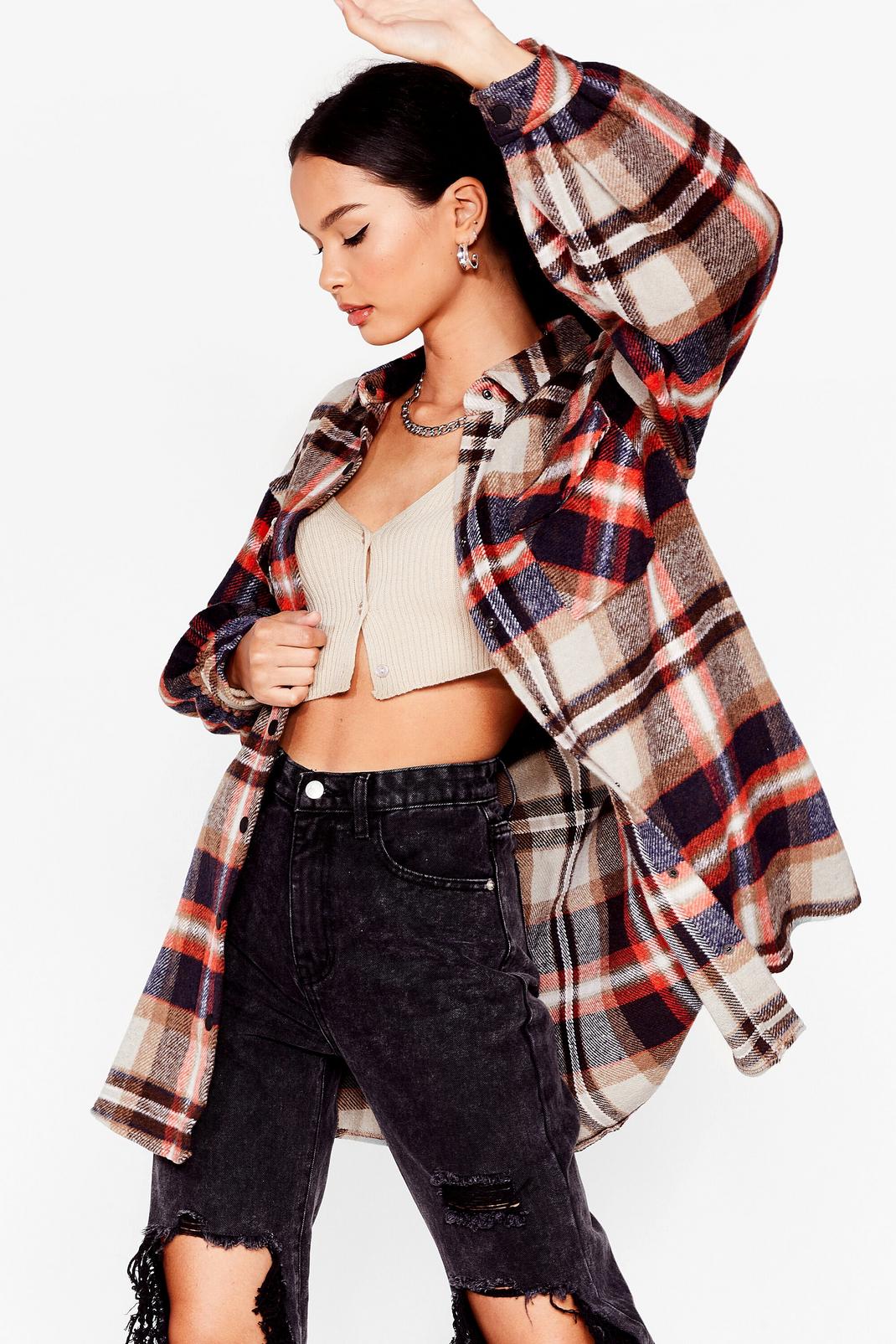 Navy Check Oversized Relaxed Shacket image number 1