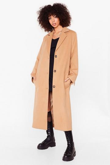 Longline Faux Wool Shoulder Pad Coat camel