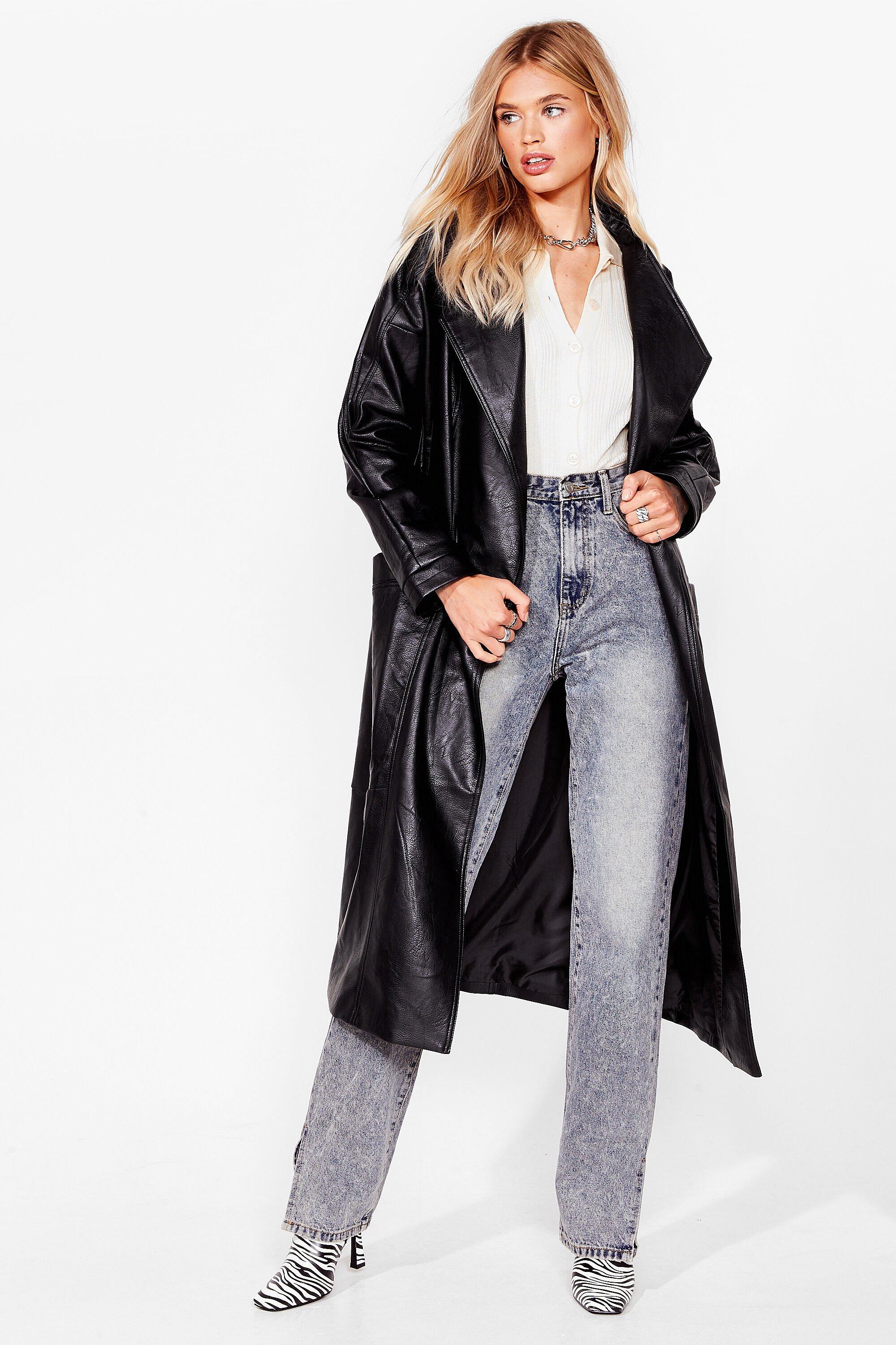 Long faux shop leather coat