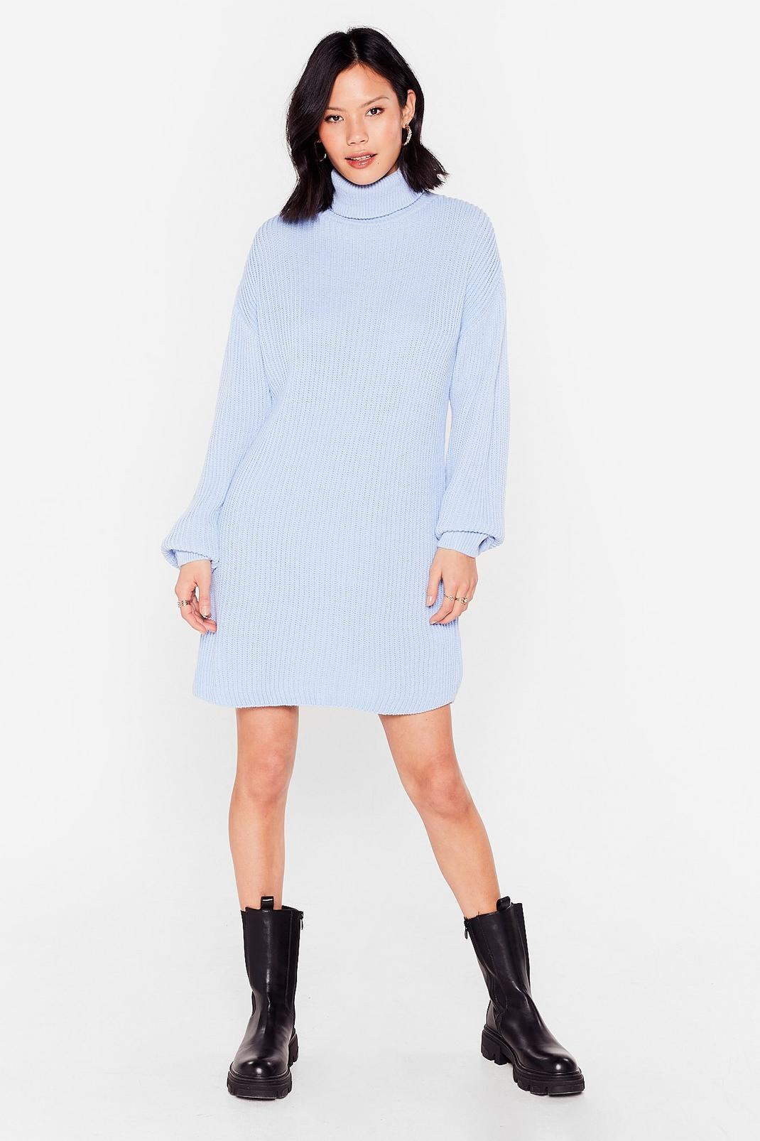 Light blue On a Roll Knitted Turtleneck Jumper Dress image number 1