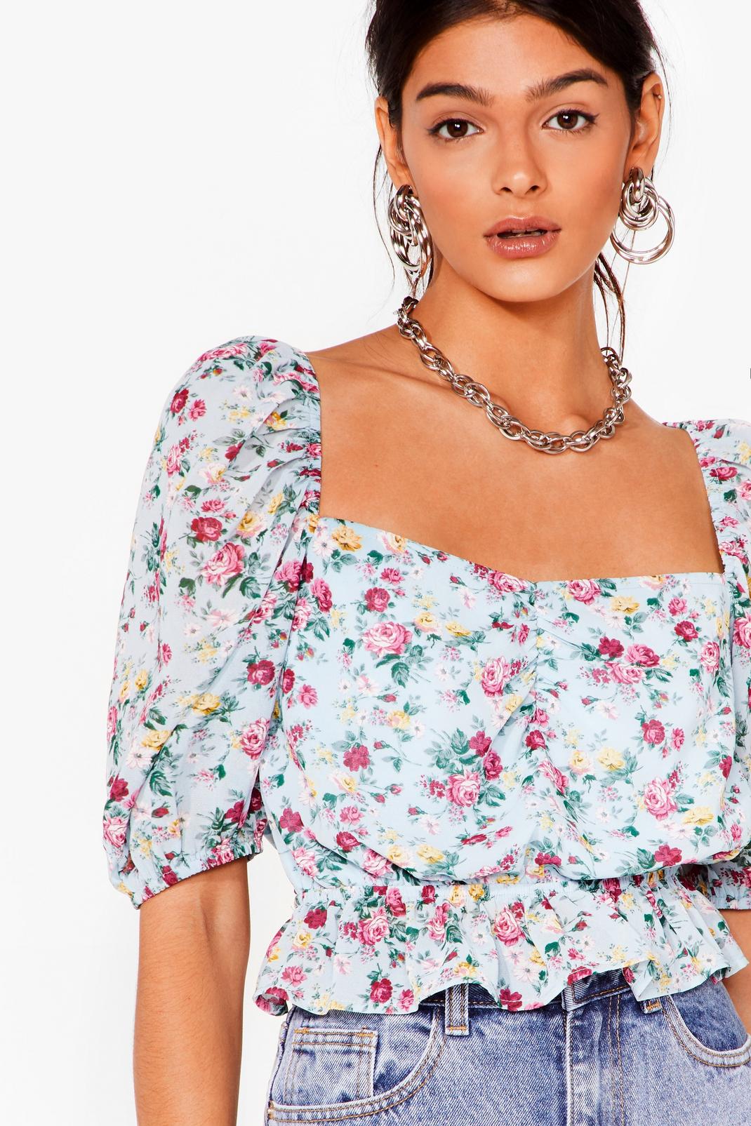 Grow Me You Love Me Floral Puff Sleeve Top image number 1