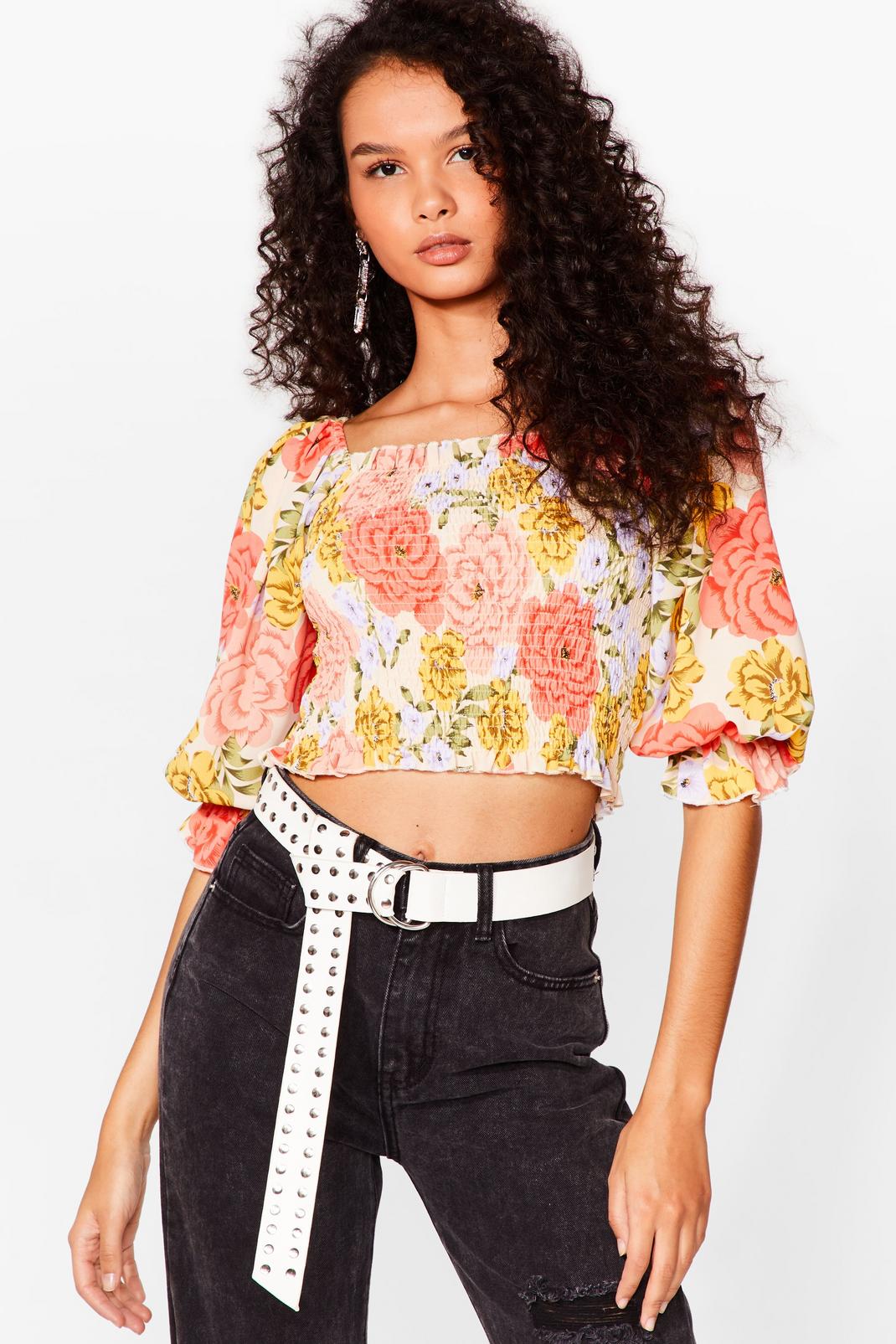 Floral or Nothing Puff Sleeve Crop Top image number 1