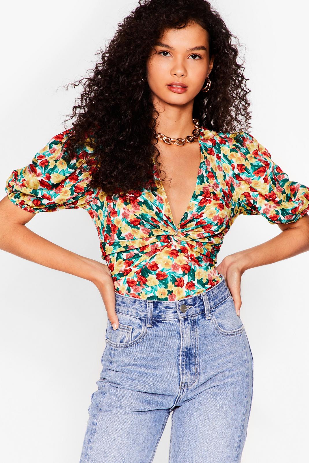 Grow Away Floral Cropped Blouse image number 1