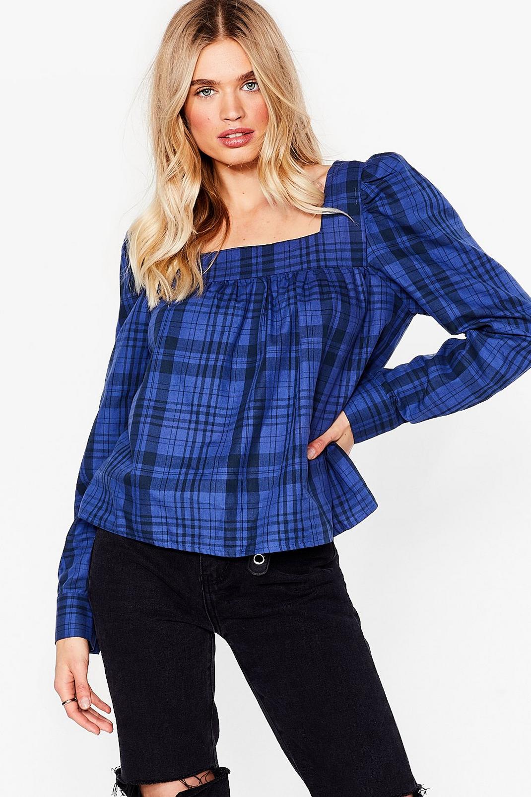 Square Neck Relaxed Check Blouse image number 1