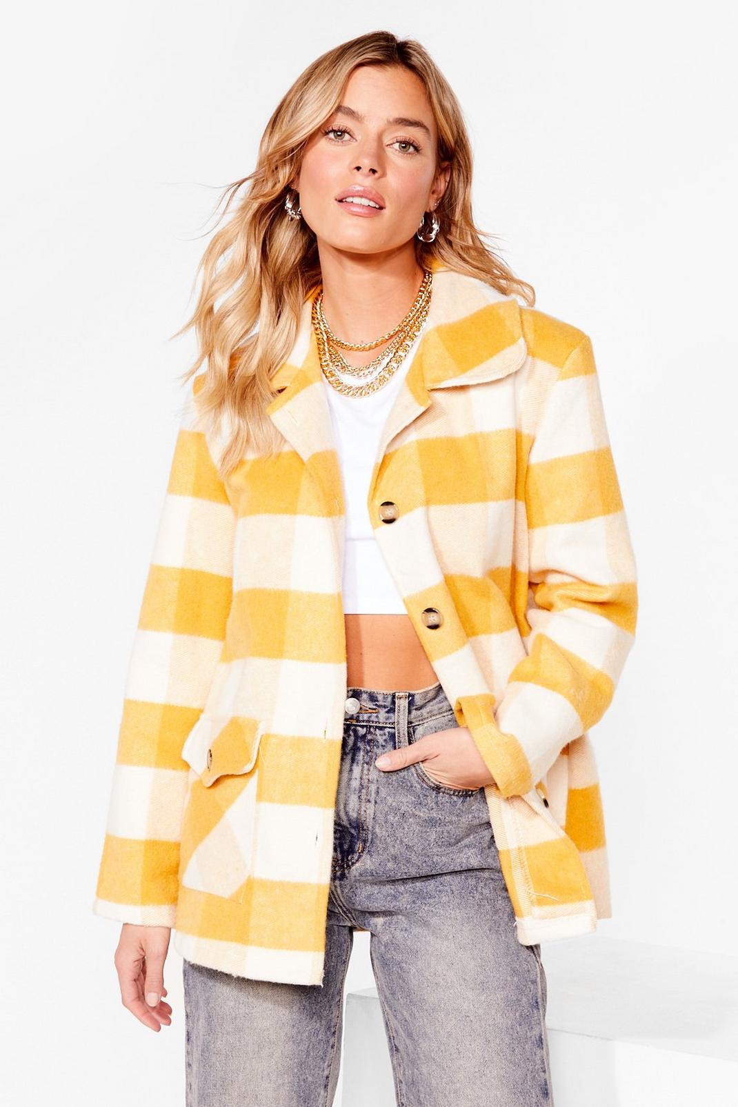 Mustard Check Faux Wool Shacket image number 1