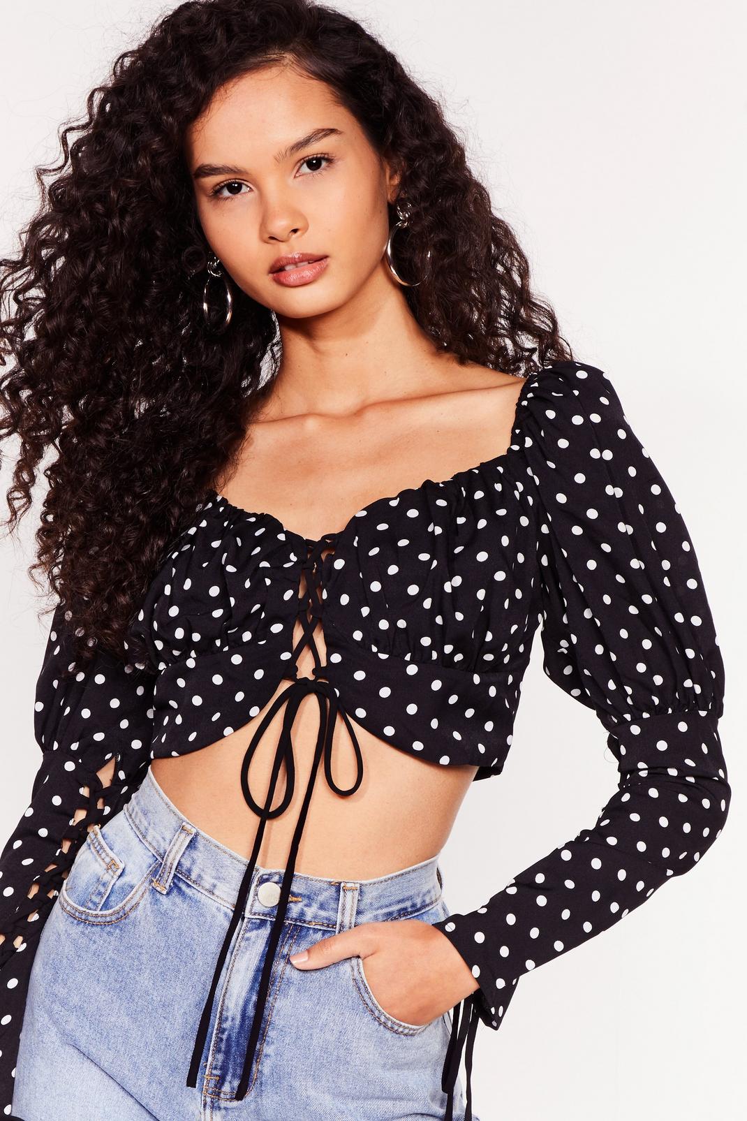 Lace Top Long Sleeve Y2k, Polka Dot Lace Top