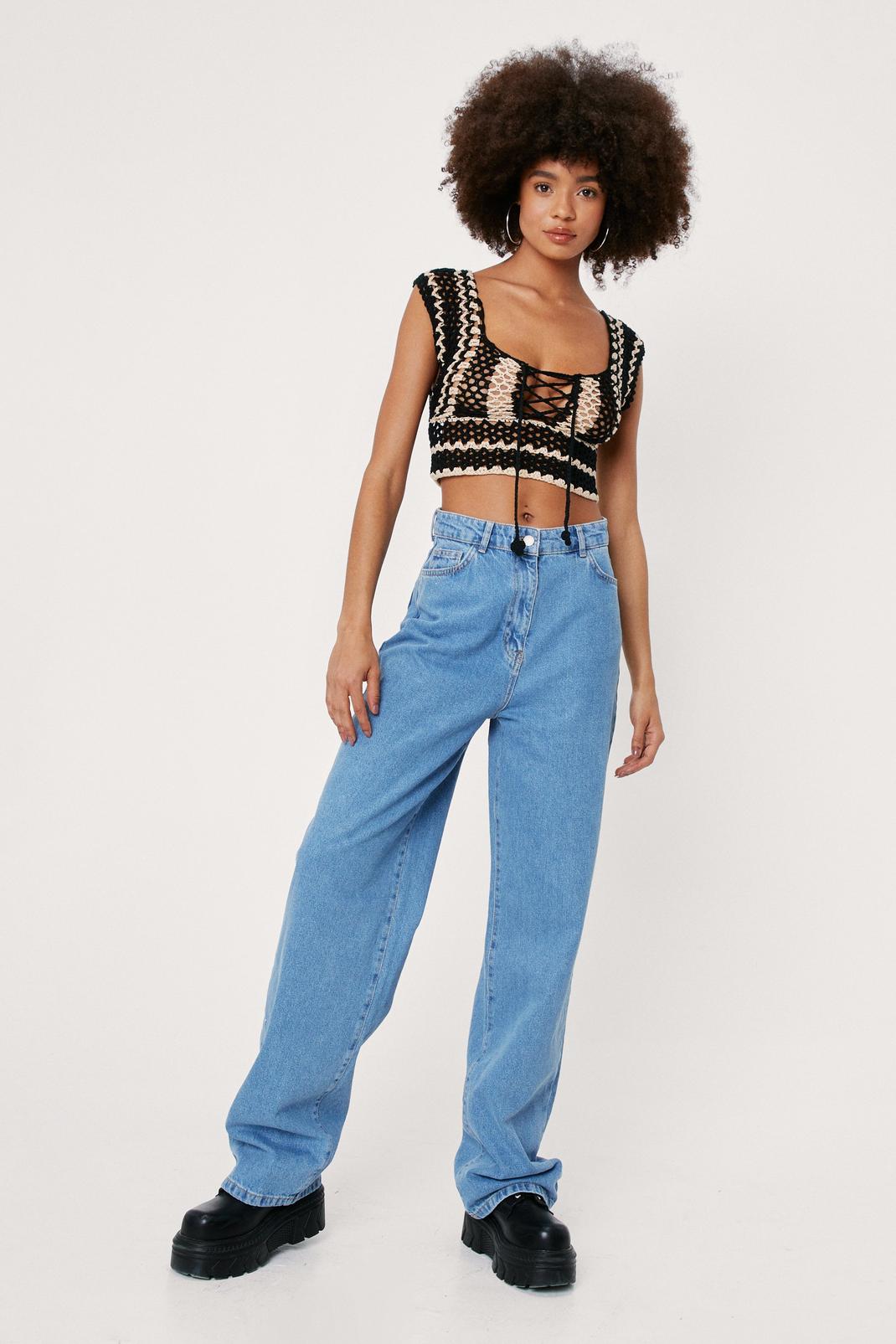 Mid blue High Waisted Slouchy Wide Leg Jeans image number 1