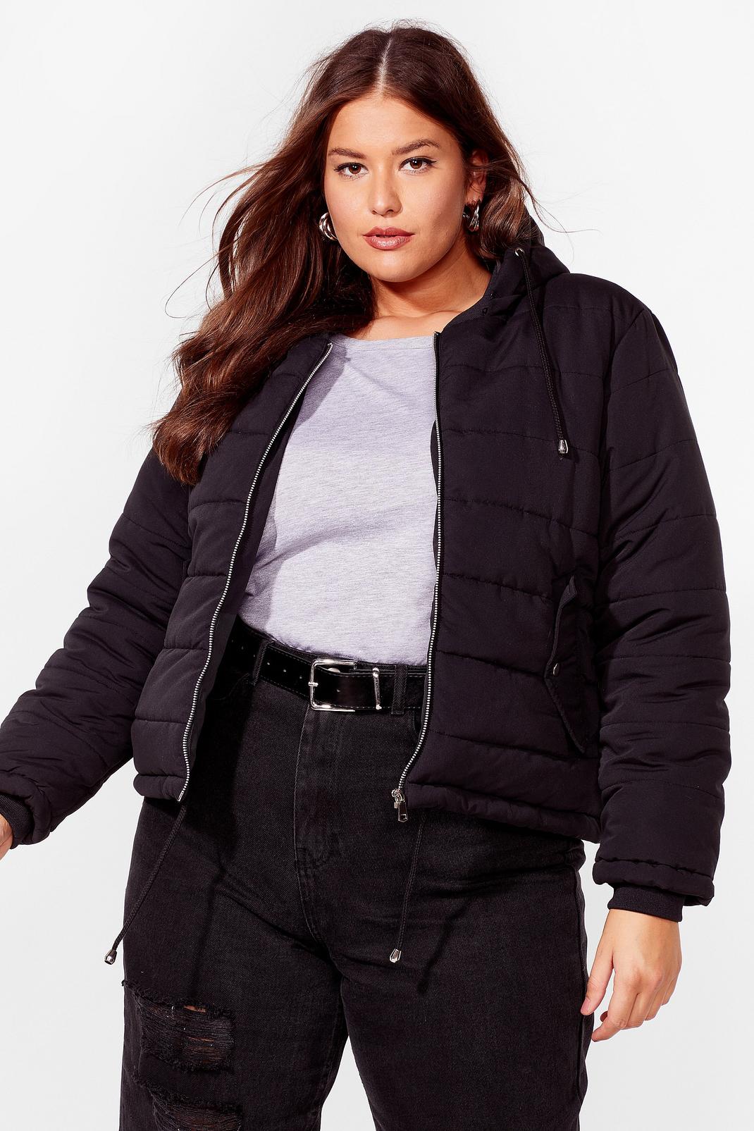 Black Plus Size Cropped Puffer Jacket image number 1