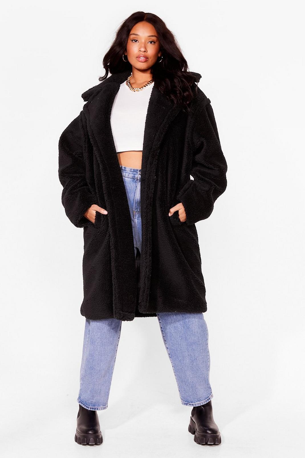 Black Plus Size Oversized Faux Fur Coat image number 1