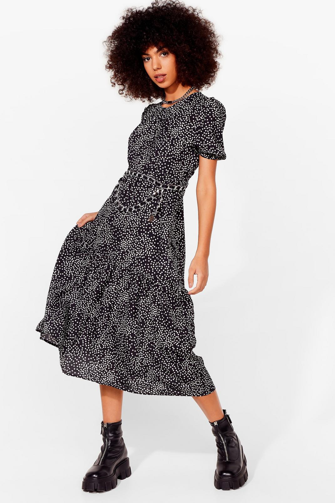 Black Casual Polka Dot Tiered Maxi Dress image number 1