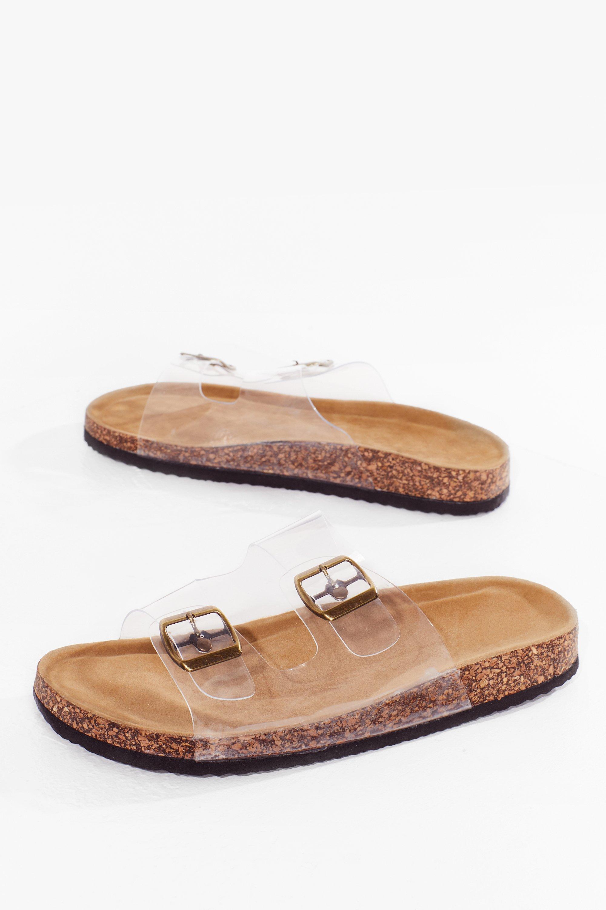 Clear sales buckle sandals