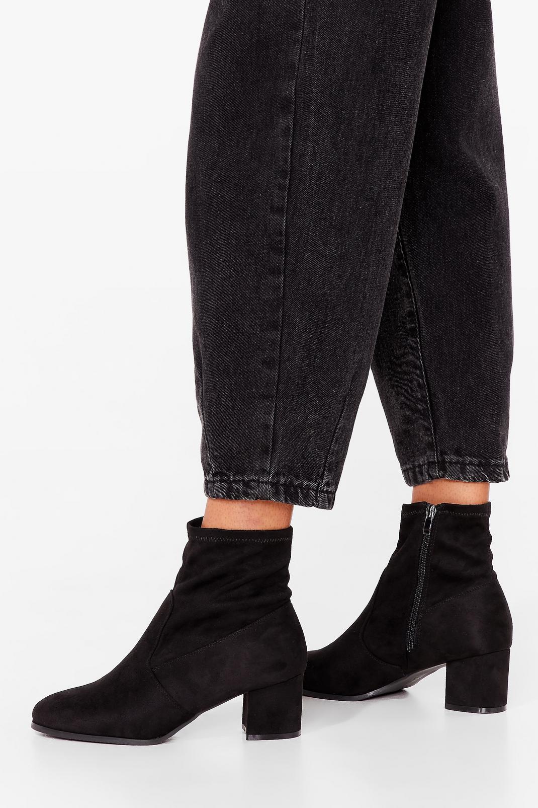 Black Faux Suede Wide Fit Heeled Boots image number 1