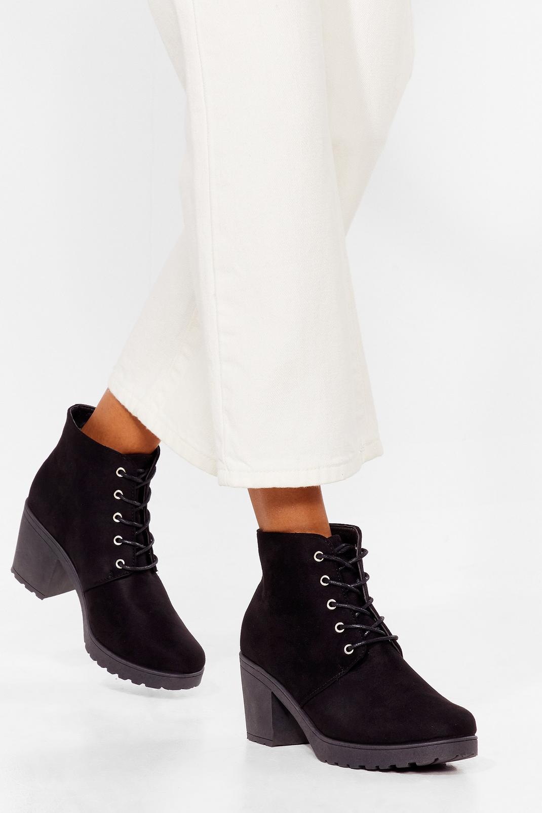 Faux Suede Lace Up Heeled Boots image number 1