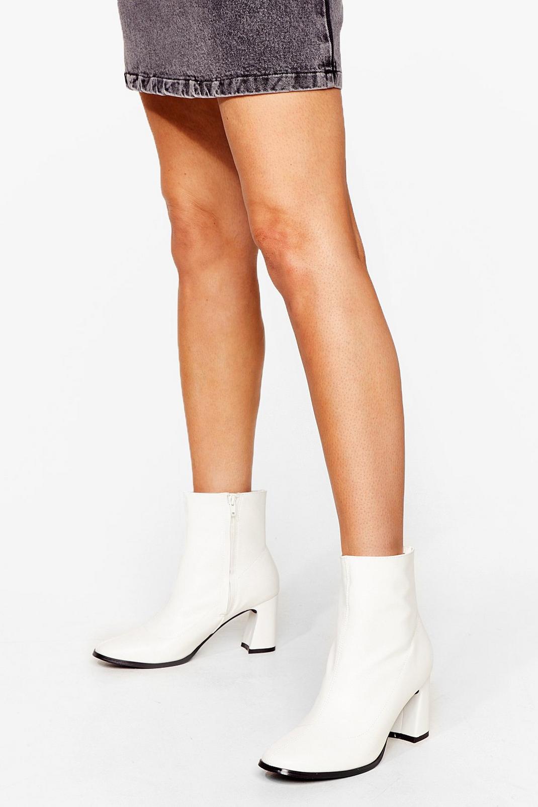 White Faux Leather Flare Heel Sock Boots image number 1