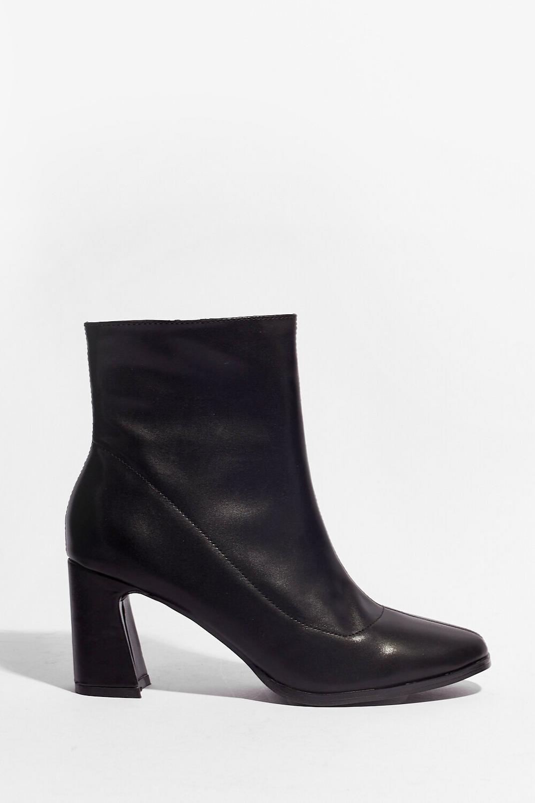 Faux Leather Flare Heeled Ankle Boots image number 1