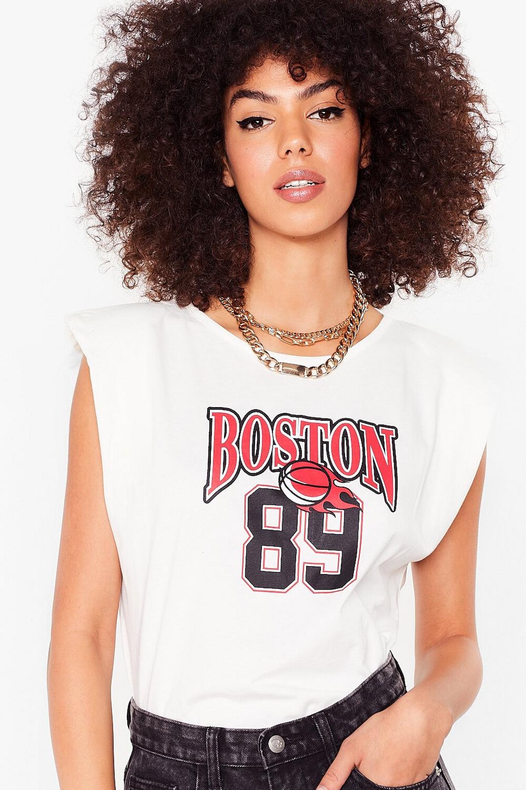 T-shirt à épaules rembourrées et impressions Boston, Ecru image number 1