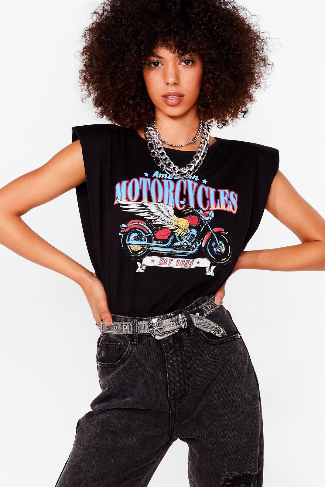 T-shirt à épaules rembourrées et impressions Motorcycles image number 1