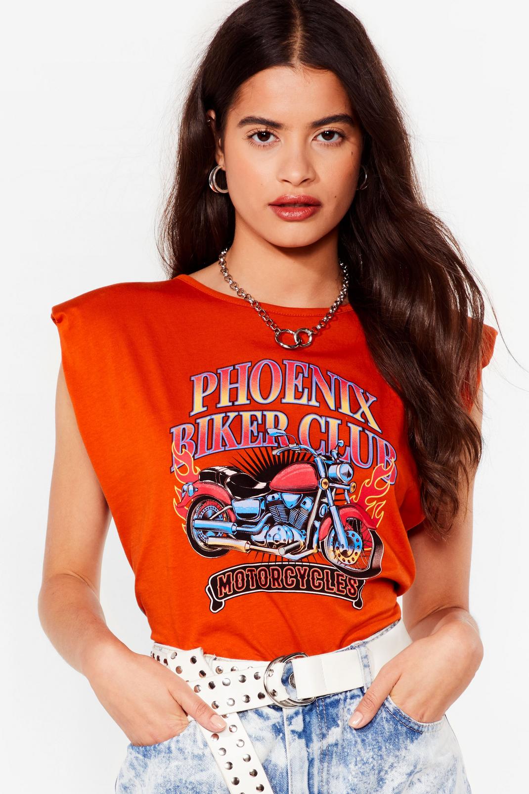 T-shirt à impressions et épaulettes Phoenix Biker Club, Rust image number 1